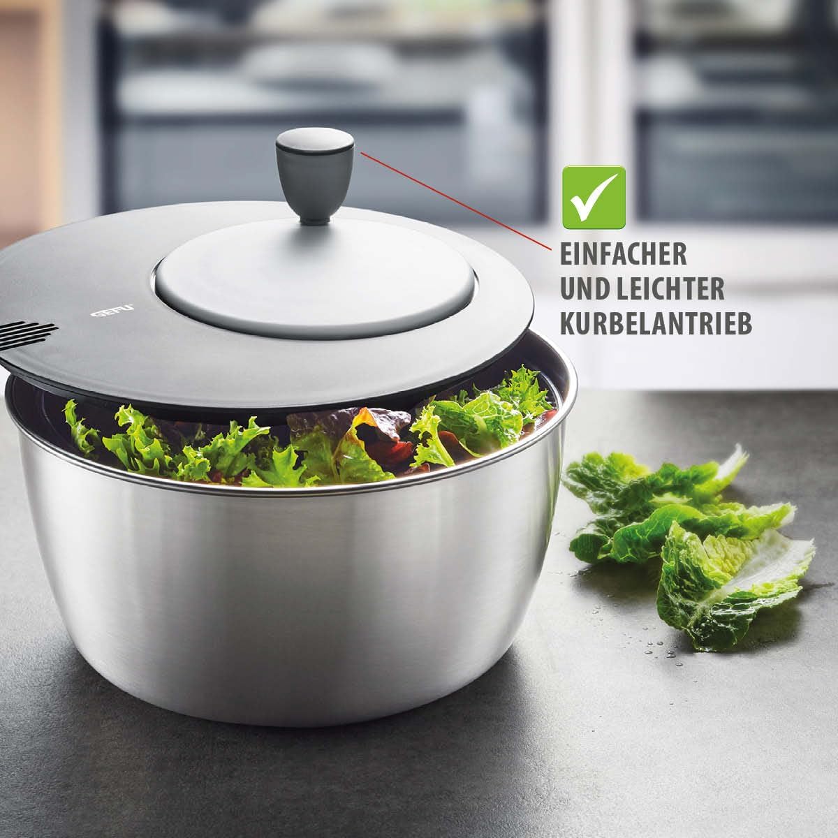 Salatschleuder Rotare mit Frischhaltedeckel, 3l & Deckel Silber + Frischhaltedeckel