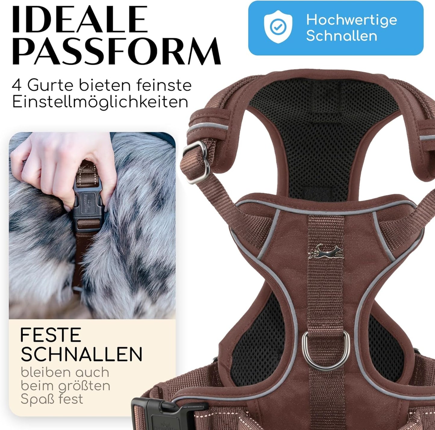 Hundegeschirr mit Griff, atmungsaktiv gepolstert, XS Braun