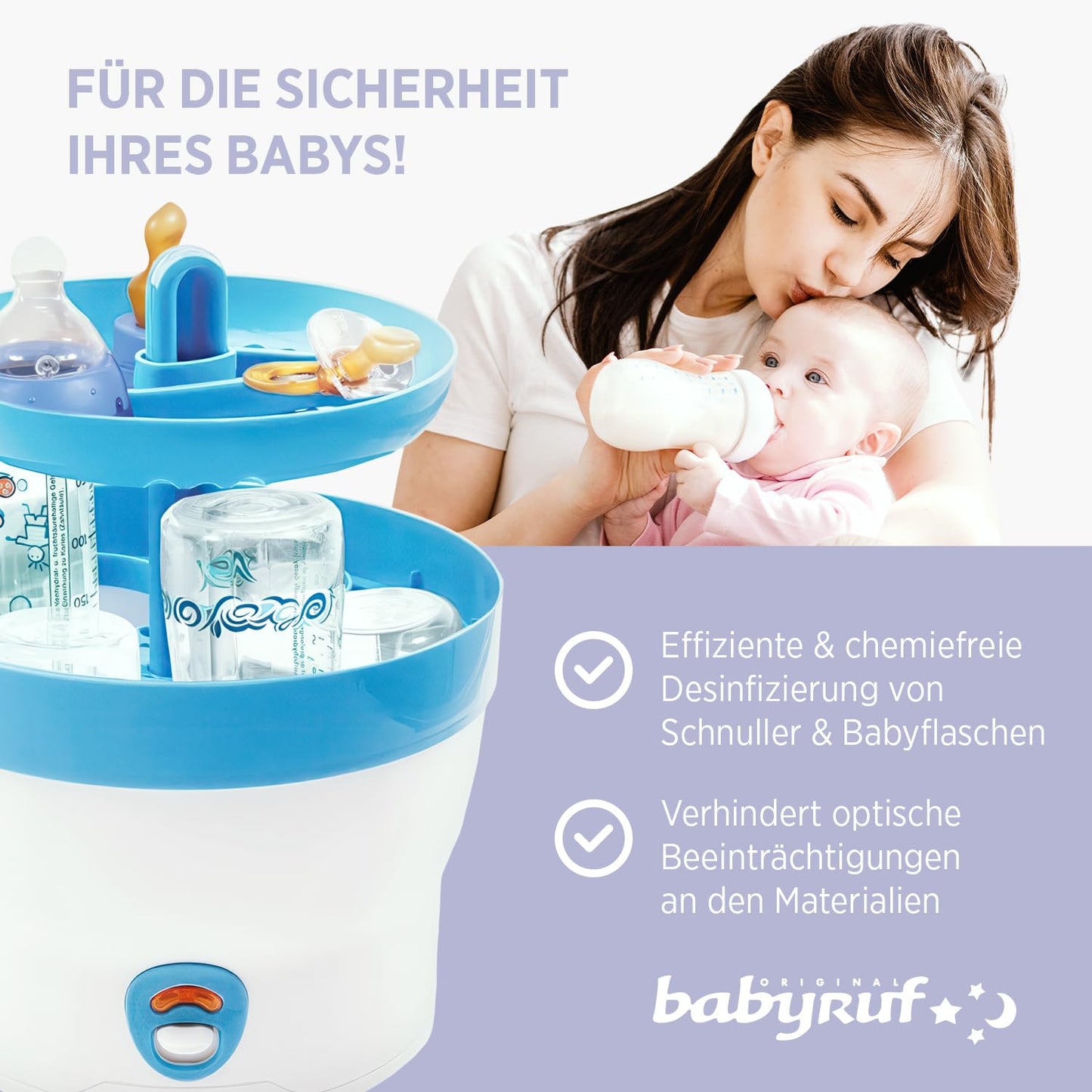 Sterilisator für Babyflaschen (6 Flaschen), Blau