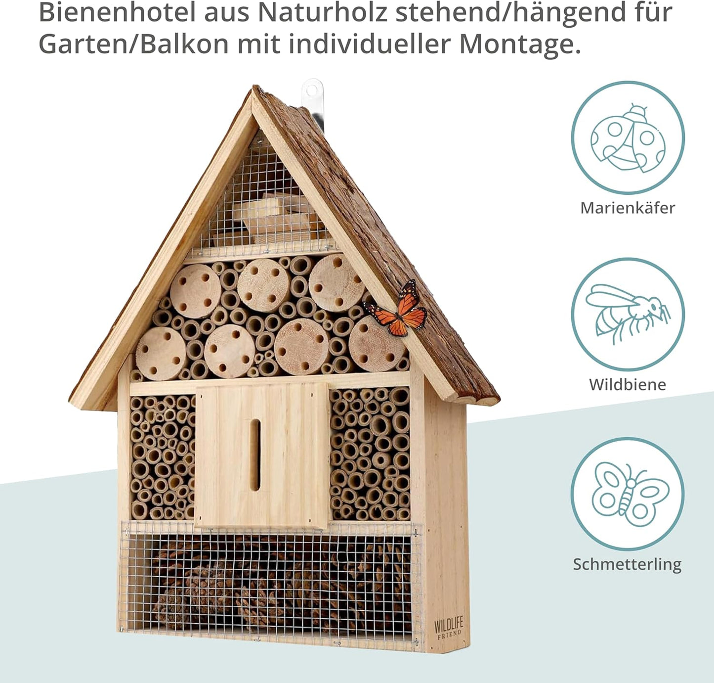 Grosses Wildbienenhotel mit Rindendach, Rindendach