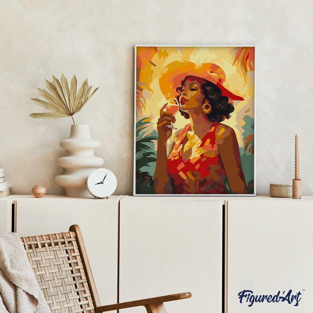 Malen Nach Zahlen Set mit Art-Deco-Frau mit einem Glas, 40x50cm, Art-Deco-Frau mit einem Glas 40x50cm Mit Keilrahmen (nicht gespannt)