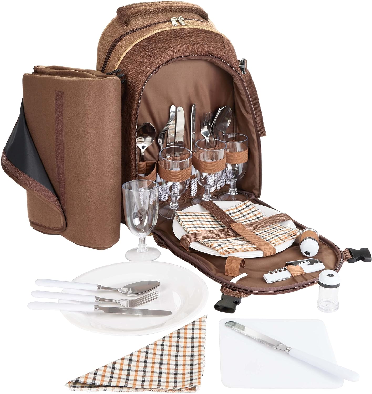 Picknickrucksack, Braun - 4 Personen