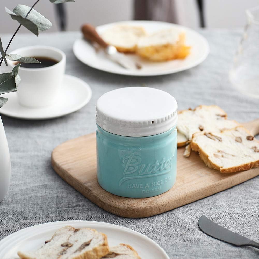 Keramik Butterdose mit Deckel, Mason Blau
