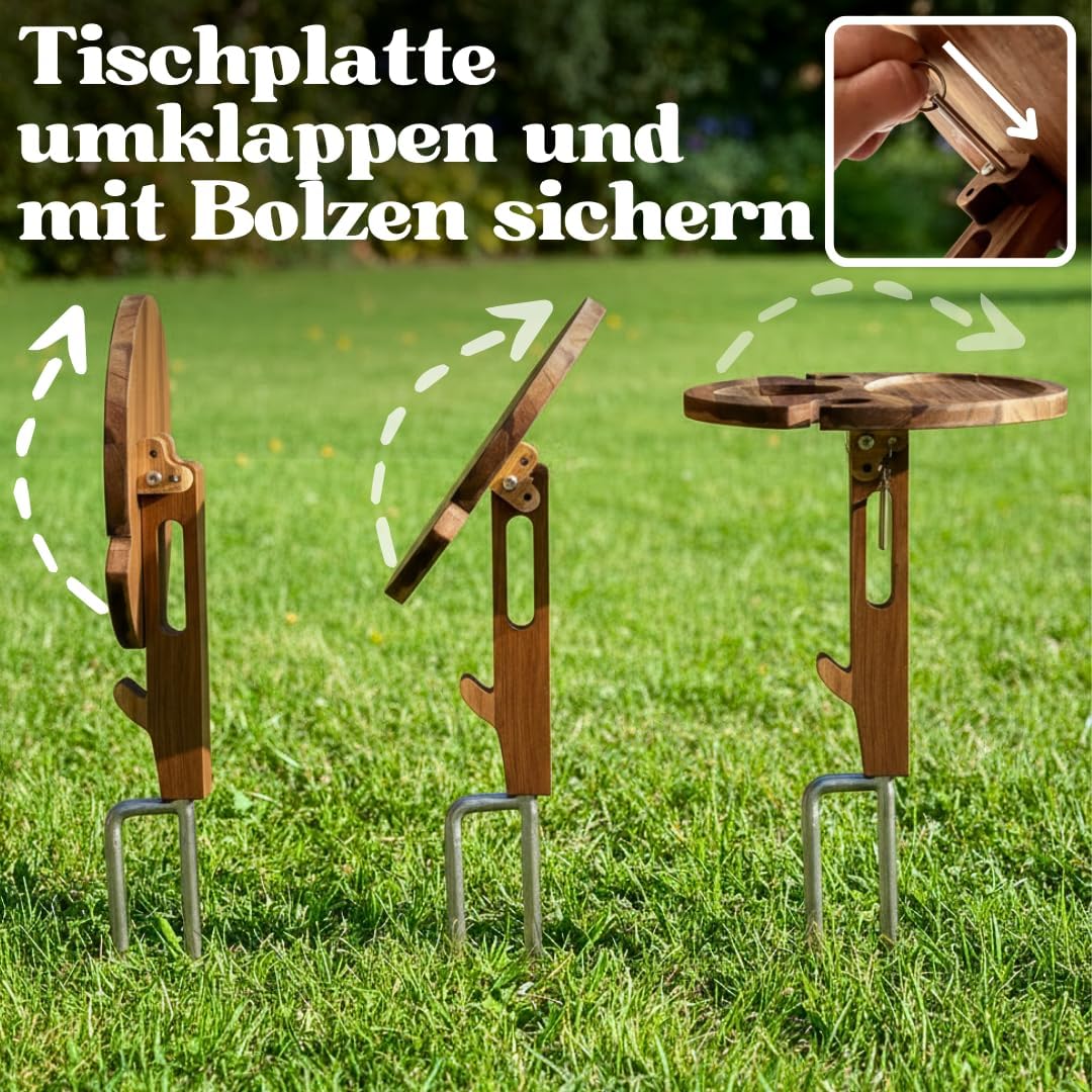 Steckbarer Weinhalter und Picknicktisch aus Holz