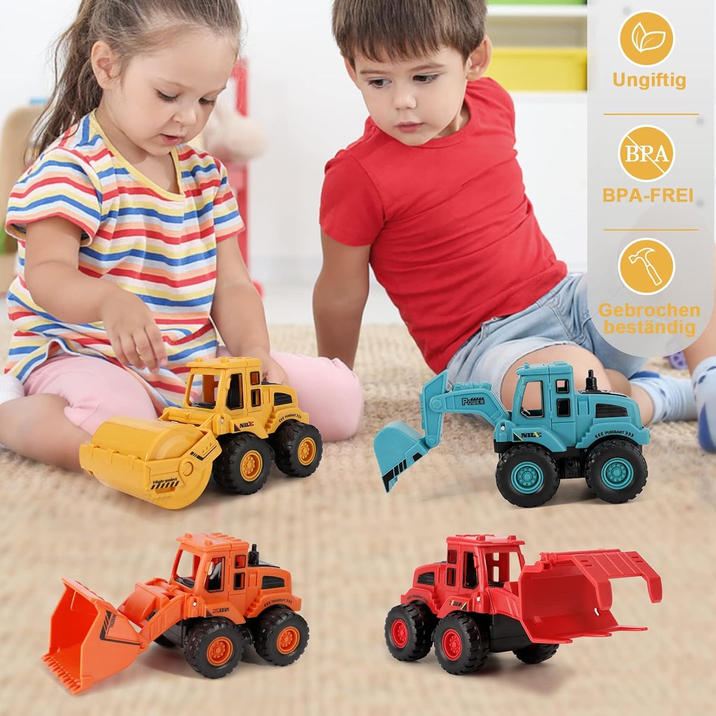 Baufahrzeuge Bagger Set (4 Stück)
