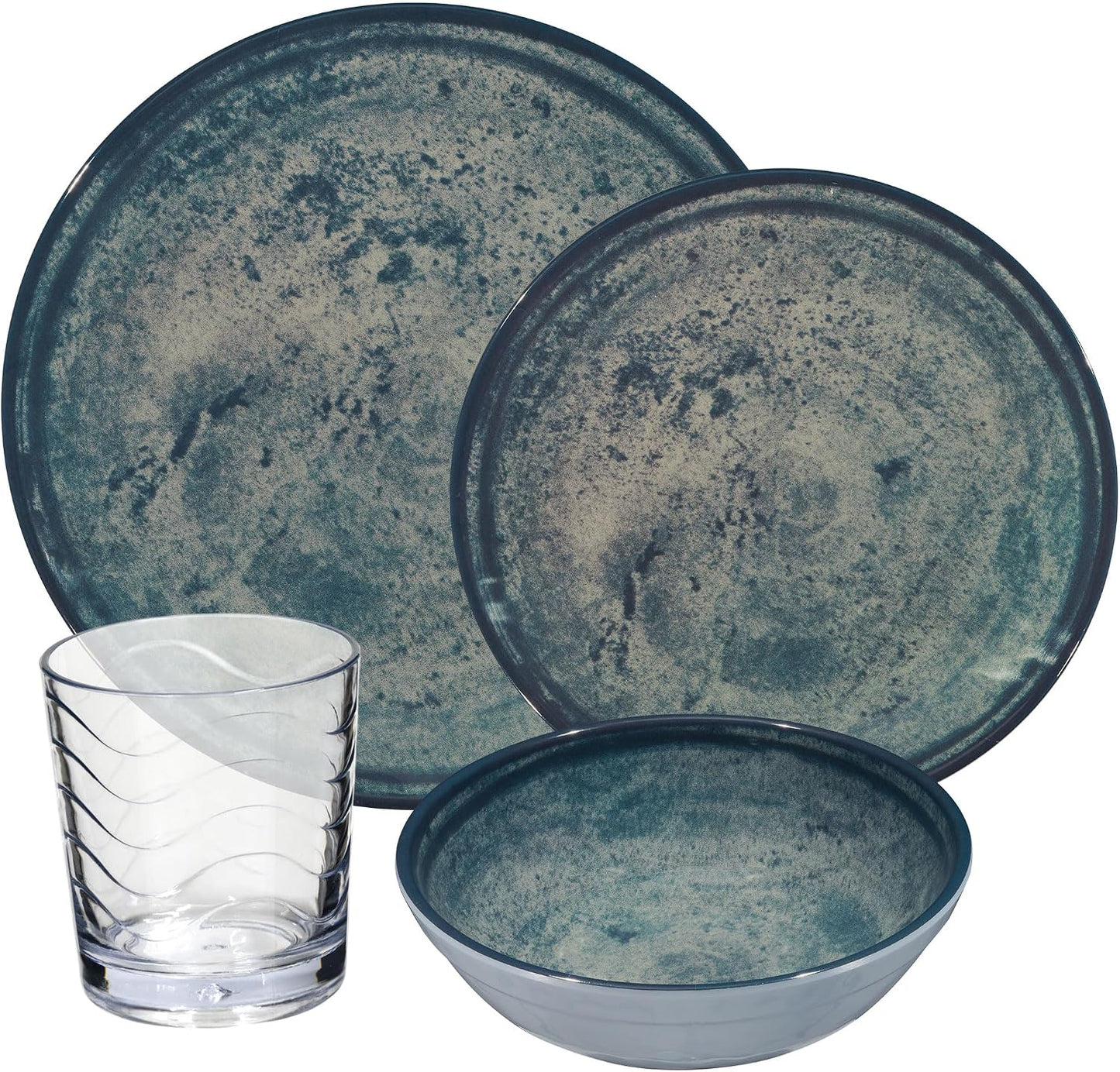 Melamin Geschirr-Set für 2 Personen (8-teilig), 8 Teile - Trinkglas 250ml klar
