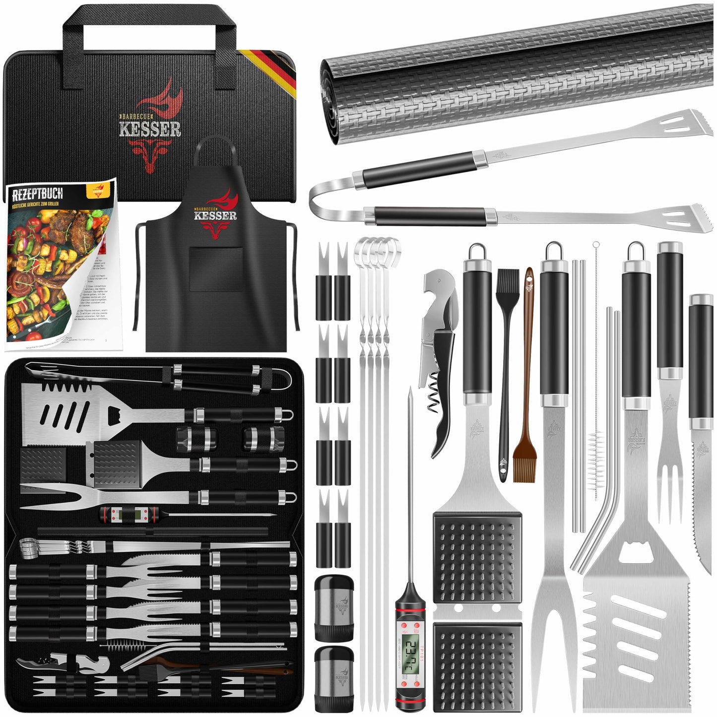 Grillbesteck-Set, Schwarz