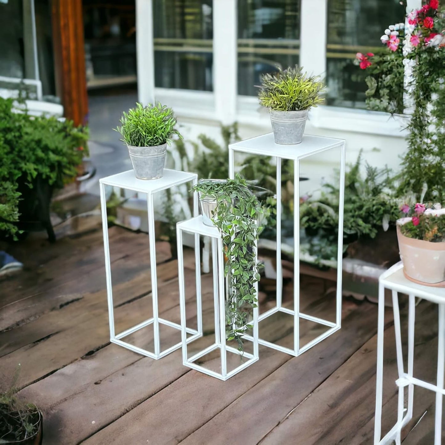 3-teiliges Blumenhocker & Beistelltisch-Set