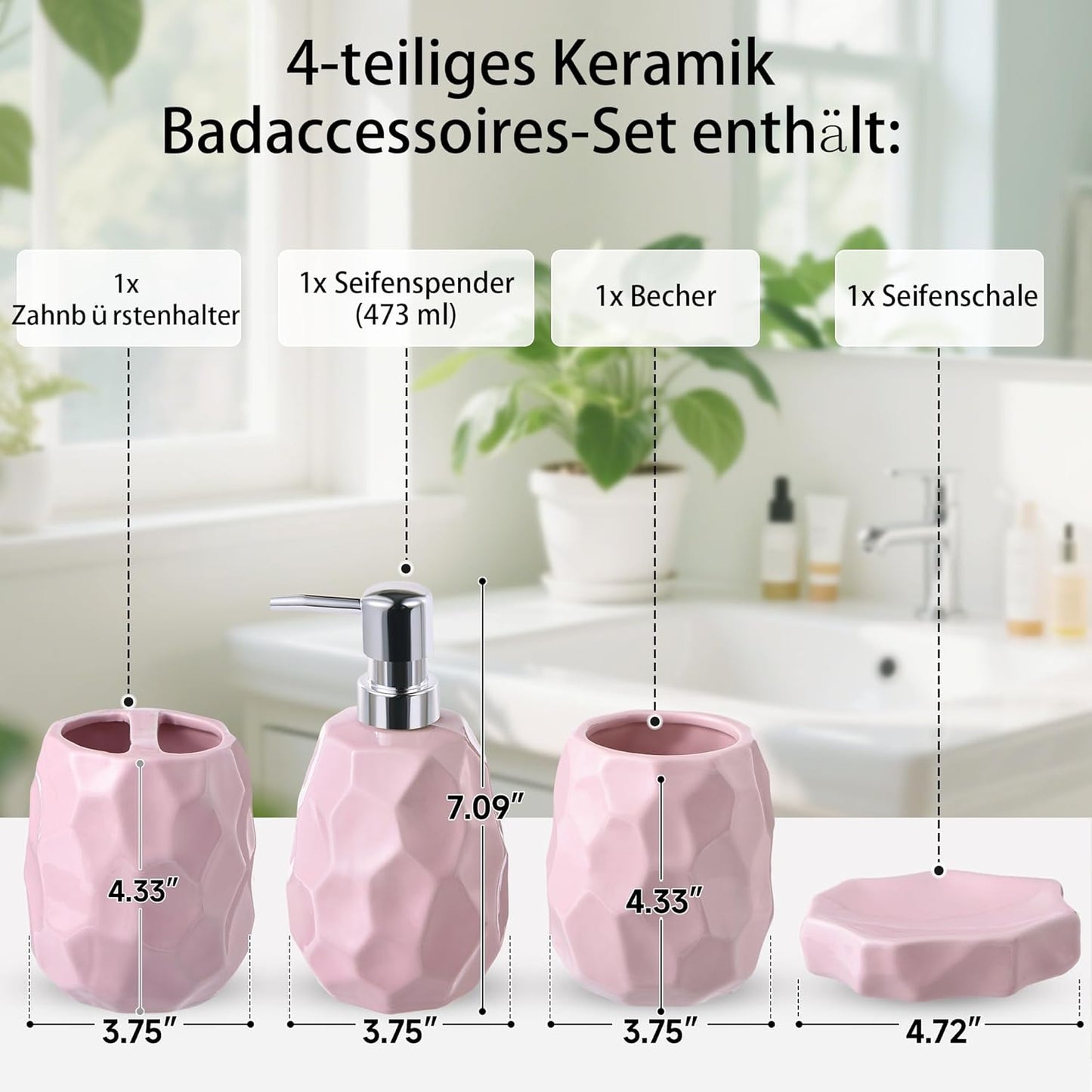 4-teiliges Badezimmer-Zubehör-Set, Rosa
