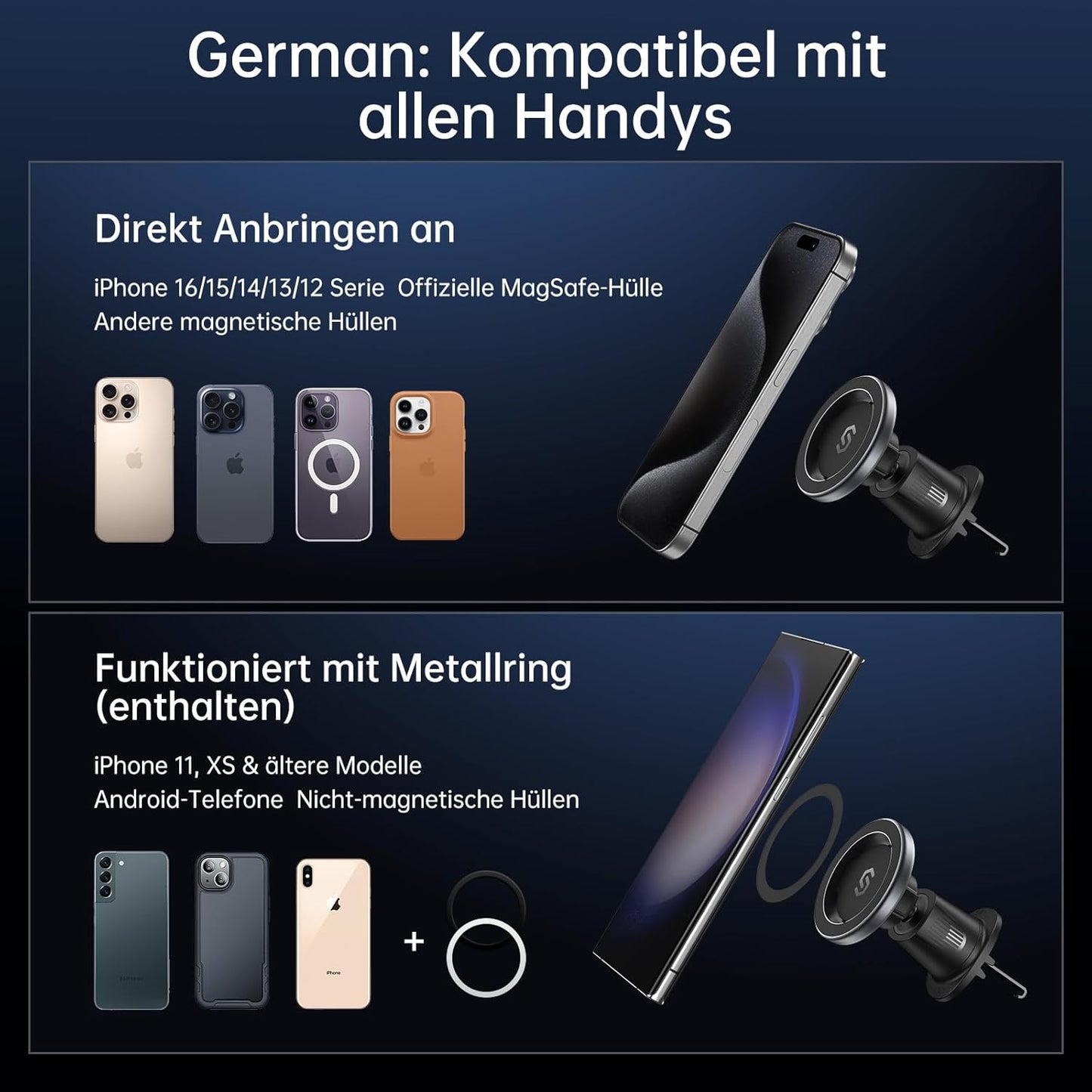 Magnetische Auto-Handyhalterung, Schwarz