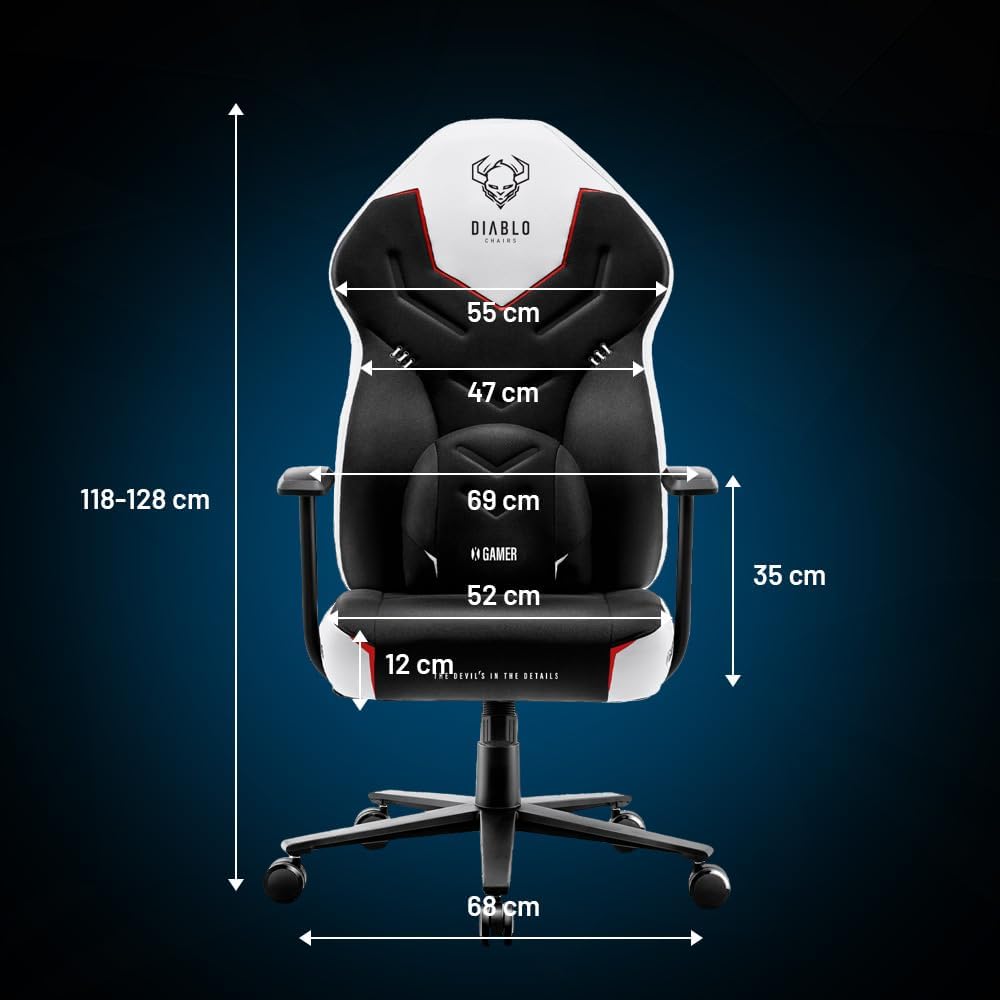 Ergonomischer Gaming-Stuhl X-Gamer 2.0, Schwarz-weiss 128 cm x 68 cm x 55 cm