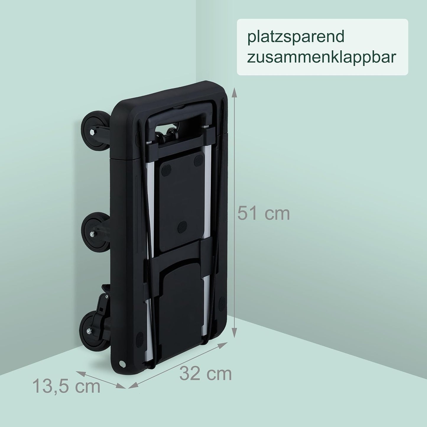 Klappbarer Transportwagen mit Teleskopgriff, Schwarz