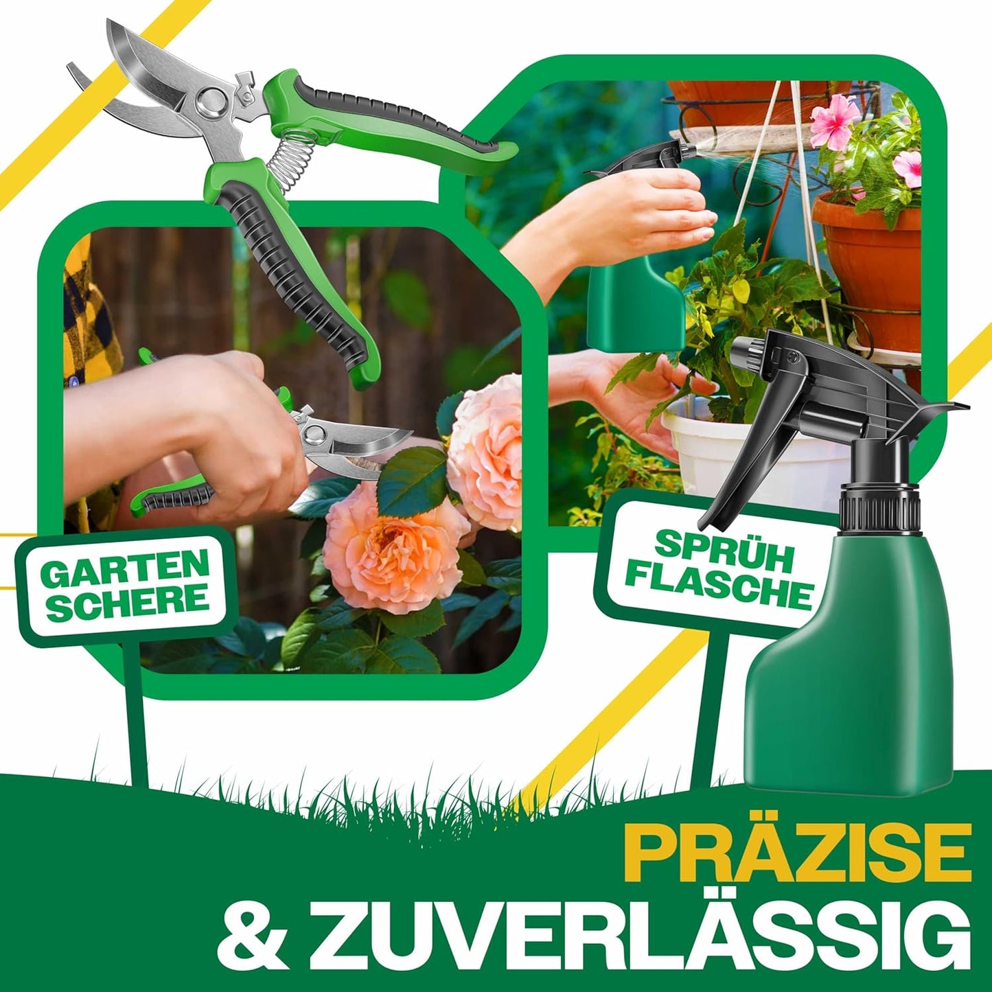 10-teiliges Gartenwerkzeug-Set mit ergonomischen Griffen, Grau / Anthrazit