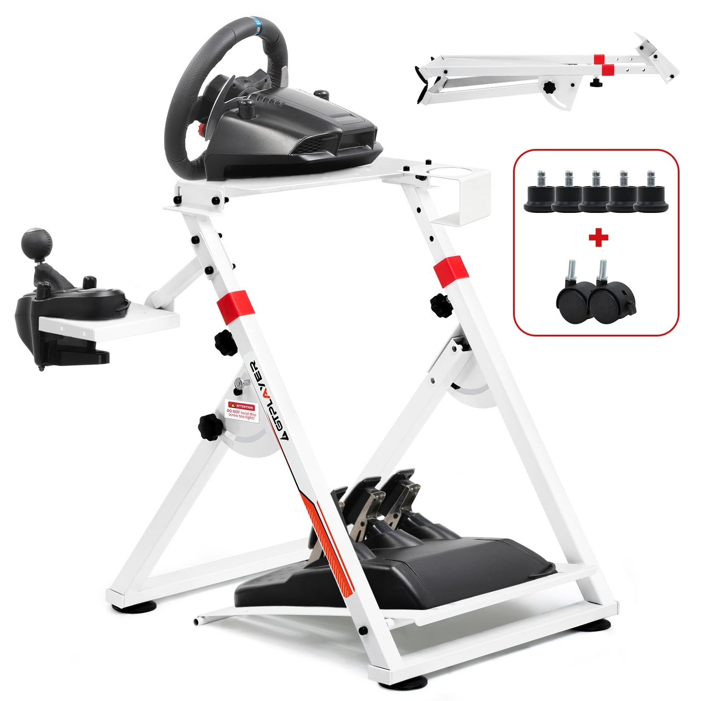 Lenkradständer mit Schalthebelhalterung für Gaming, Weiss