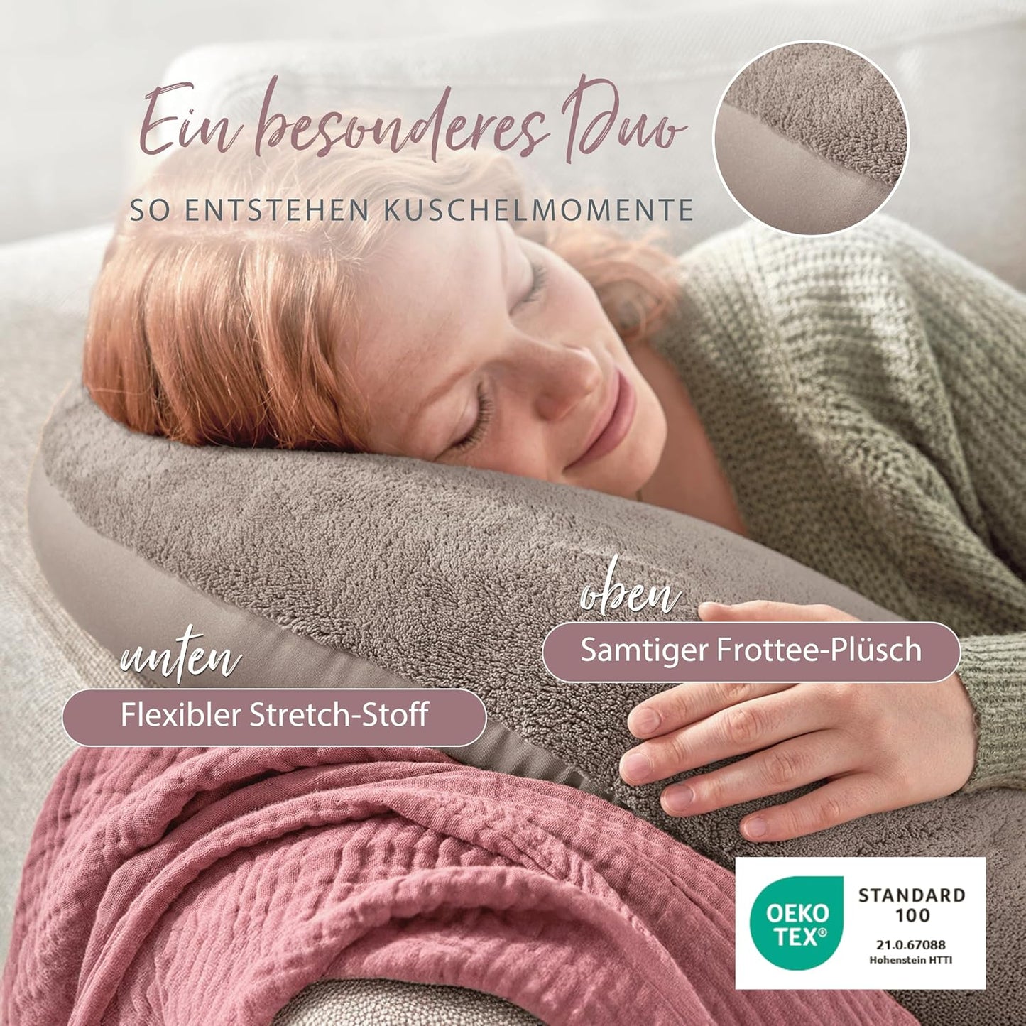 Ergonomisches Plüschmond-Stillkissen, Taupe