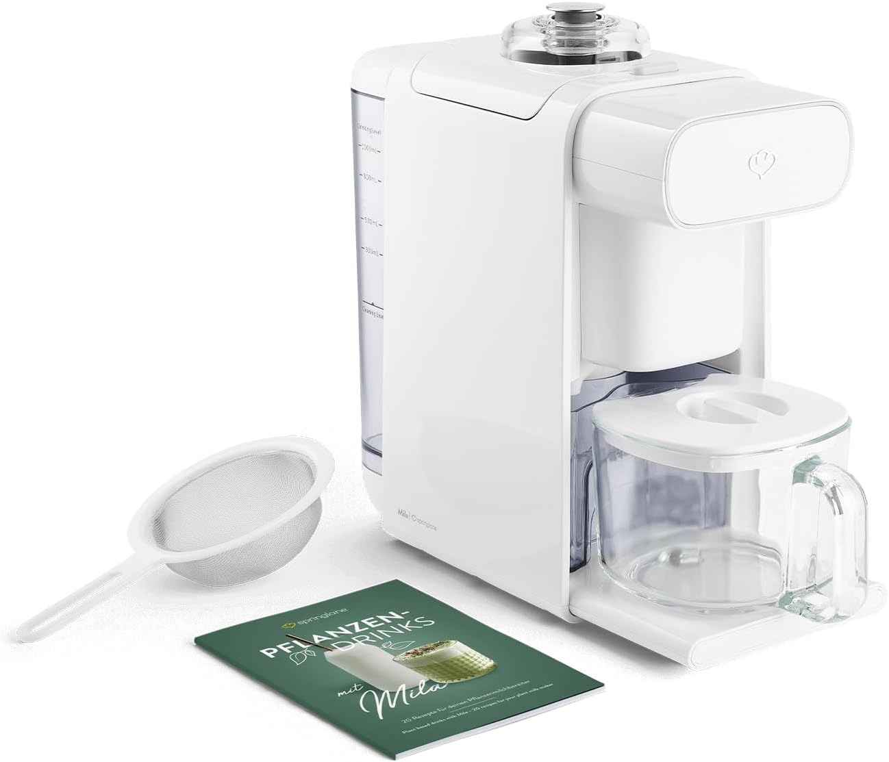 Pflanzenmilchbereiter Mila mit Kochmixer und Sieb, Weiß