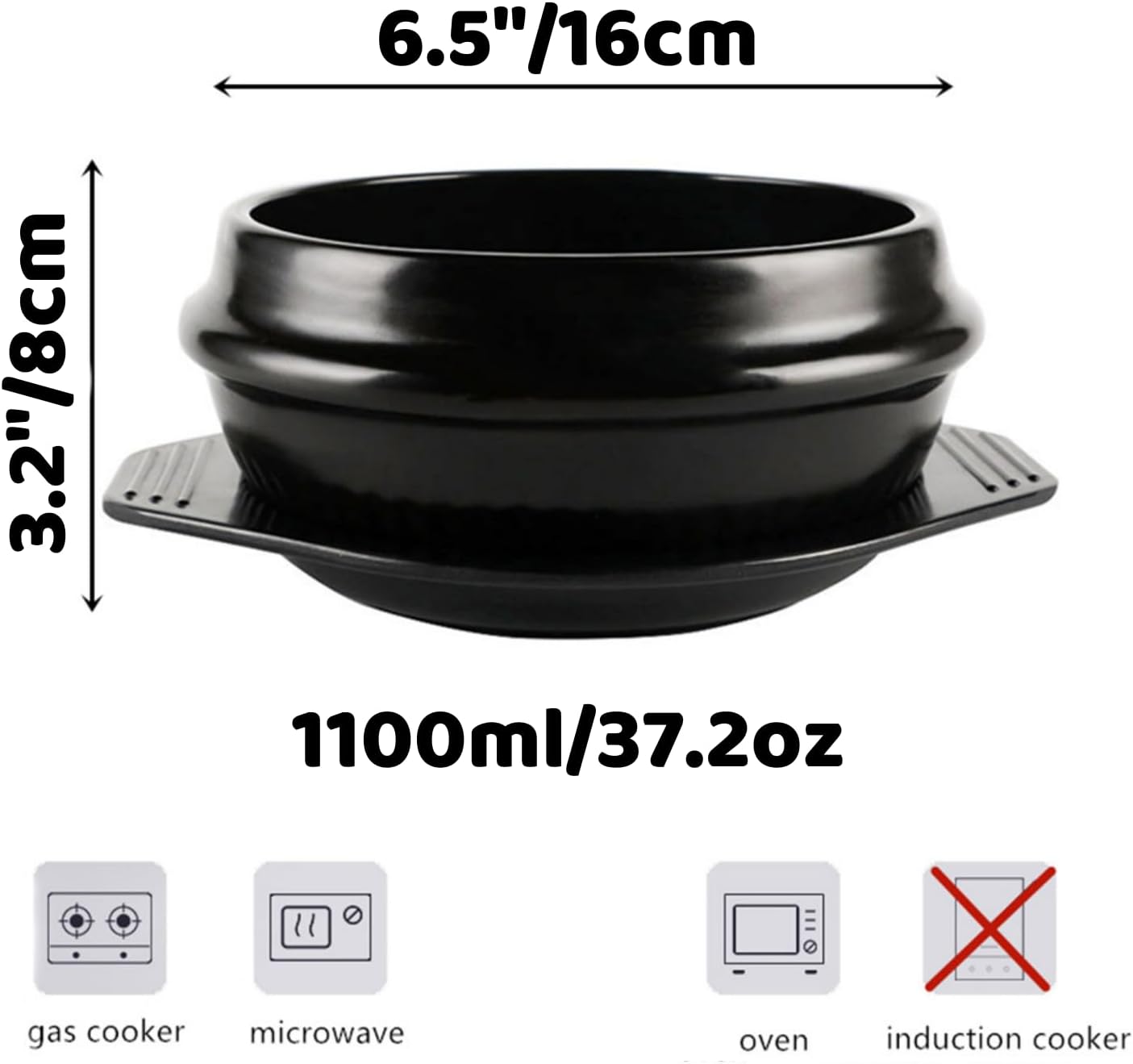 Bibimbap Keramiktopf mit Tablett, 1100ml, 1100ml
