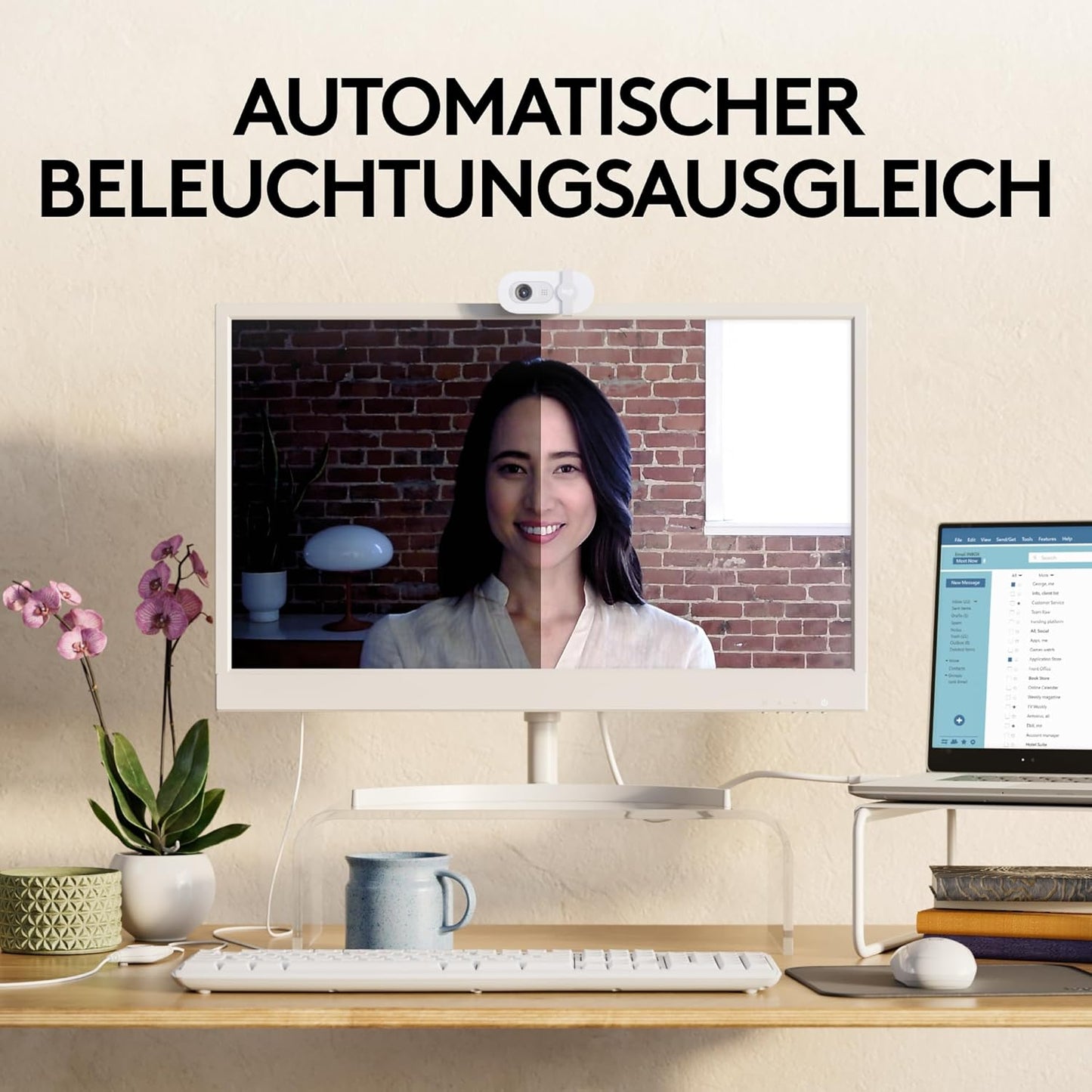 Brio 100 Full HD-Webcam mit Mikrofon und Abdeckblende, Weiß Brio 100