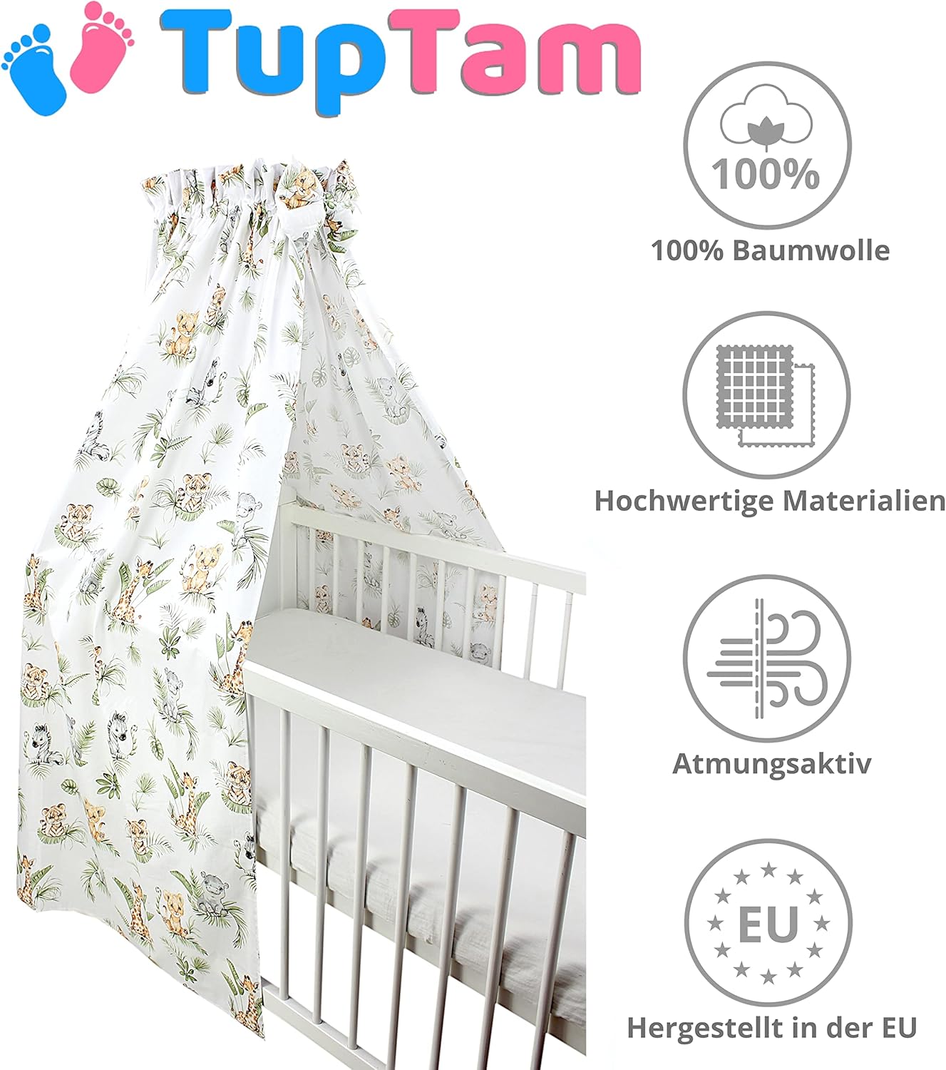Babybett Himmel mit Schleifchen (160x240 cm), H240 x B160 cm (1er Pack) Safari / Löwe / Braun / Blätter / Grün
