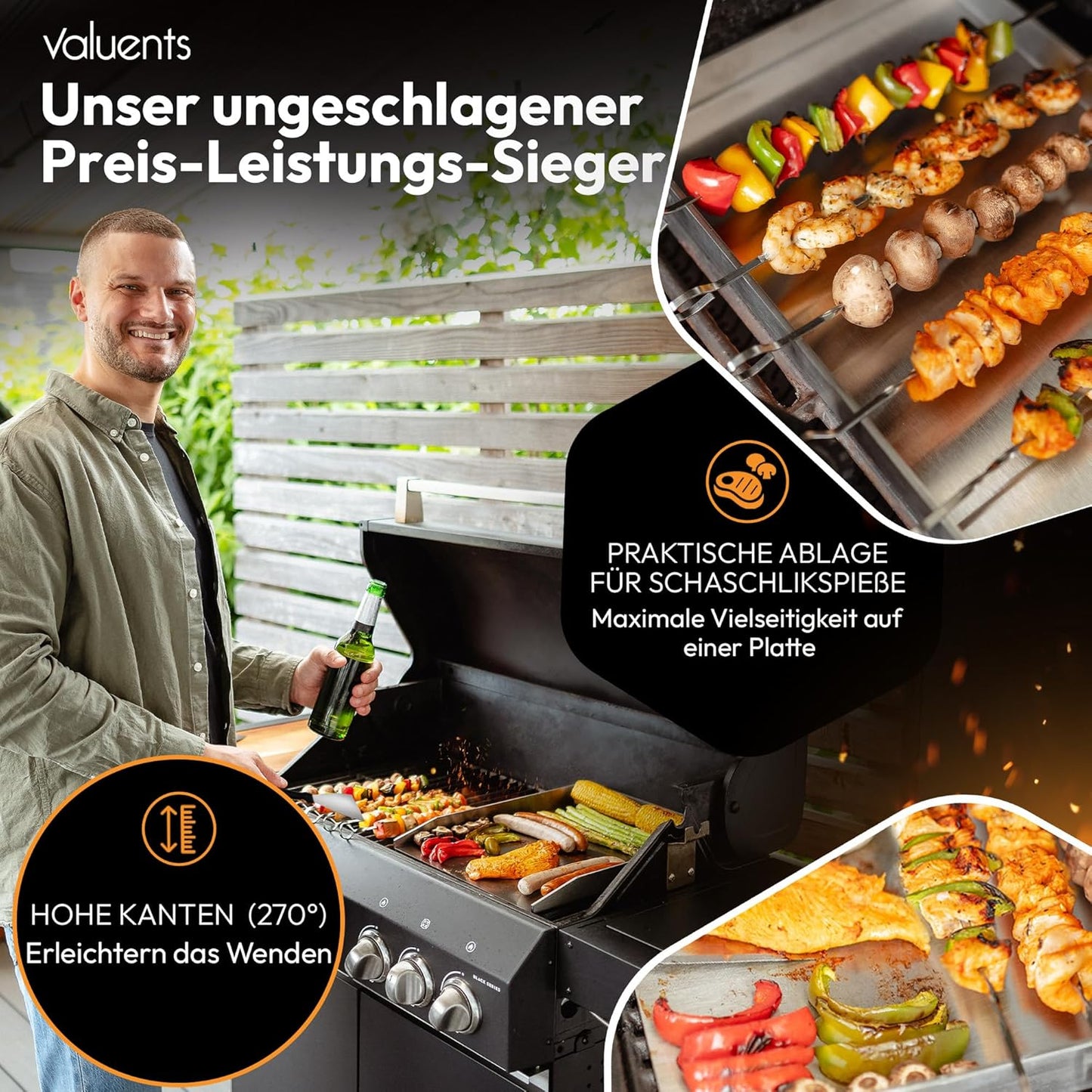 BBQ Grillplatte, 40 x 30 cm, inkl. Bürste & Grillspachtel, 40 x 30 cm