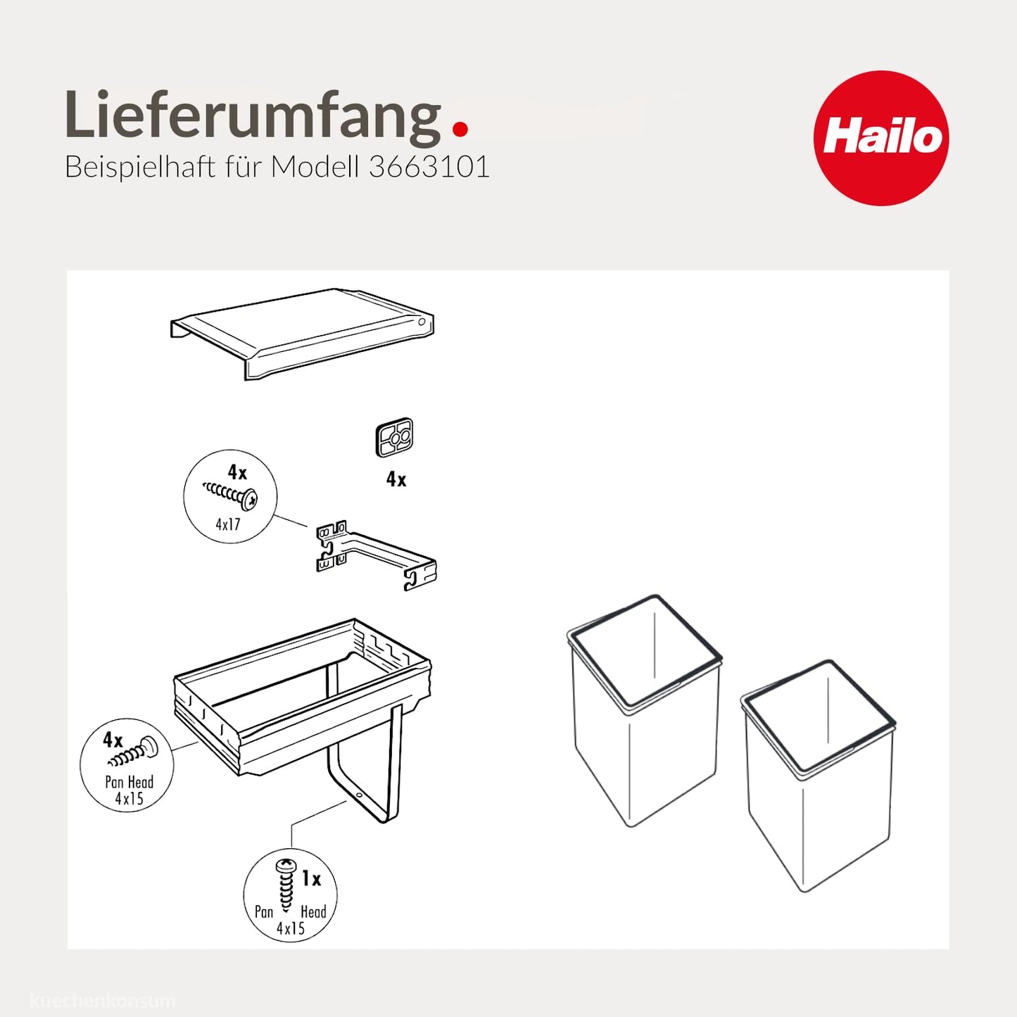 Tandem Einbau-Abfallsystem 2x15L für 30cm Schrankküche, Anthrazit
