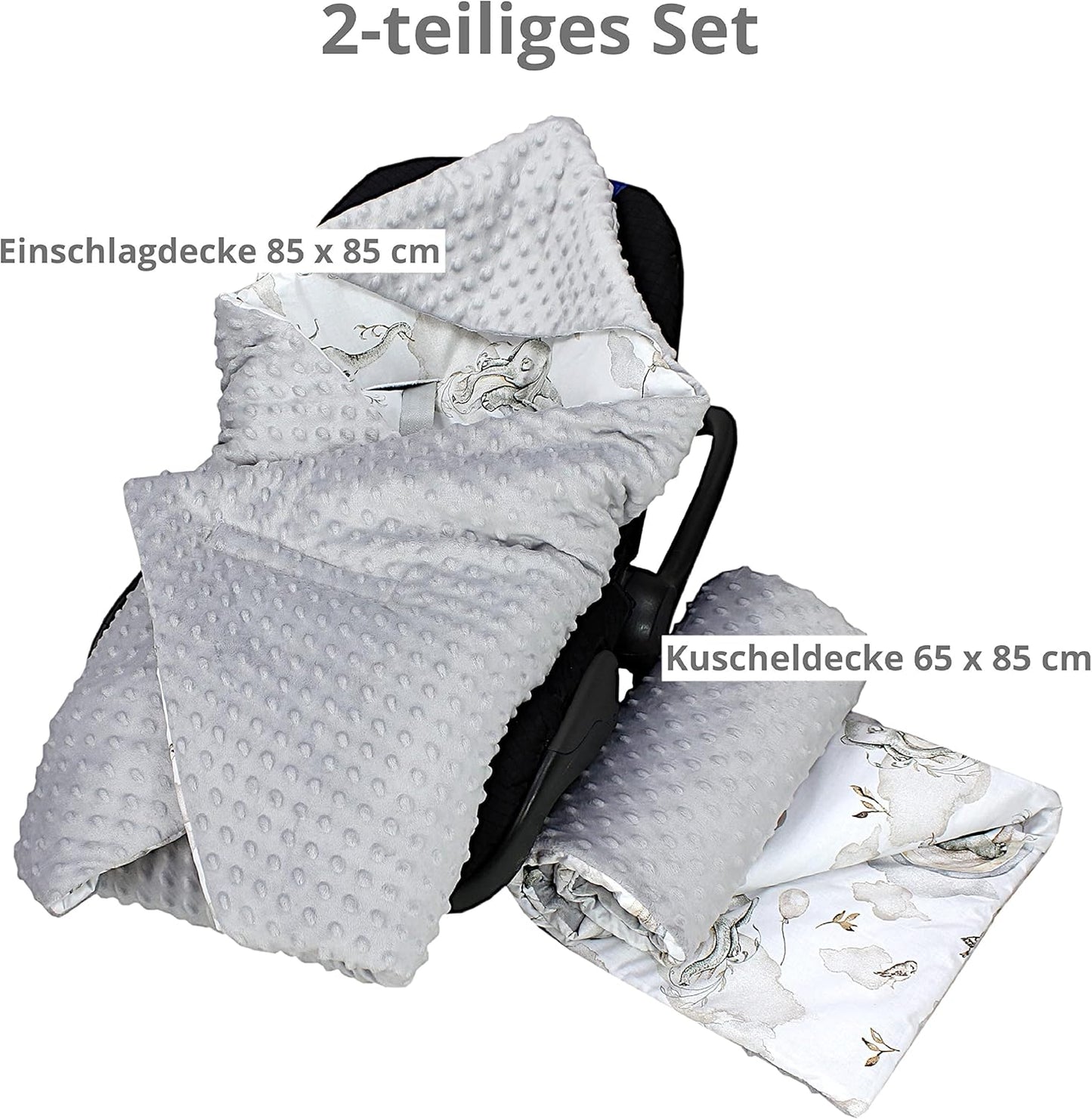 2er-Set Baby-Einschlagdecken (85x85 cm), Herbst/Winter - 85 cm x 85 cm Elefanten Regenbogen / Grau