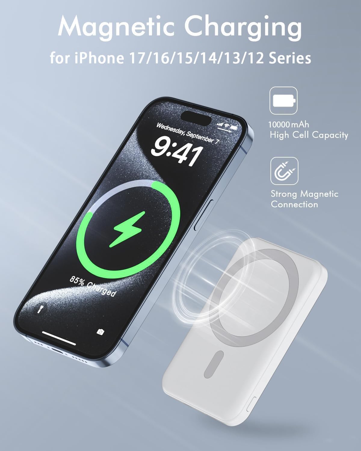 Magnetische Powerbank 10000mAh, kabellos & schnellladend, XX-Large