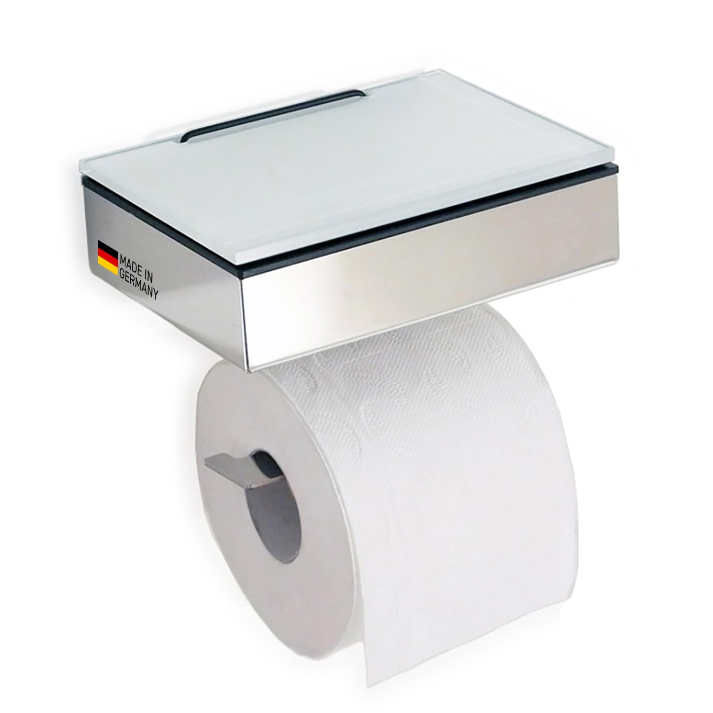 Toilettenpapier- und Feuchttuchhalter, Gehäuse Poliert - Abdeckung Glas Weiss