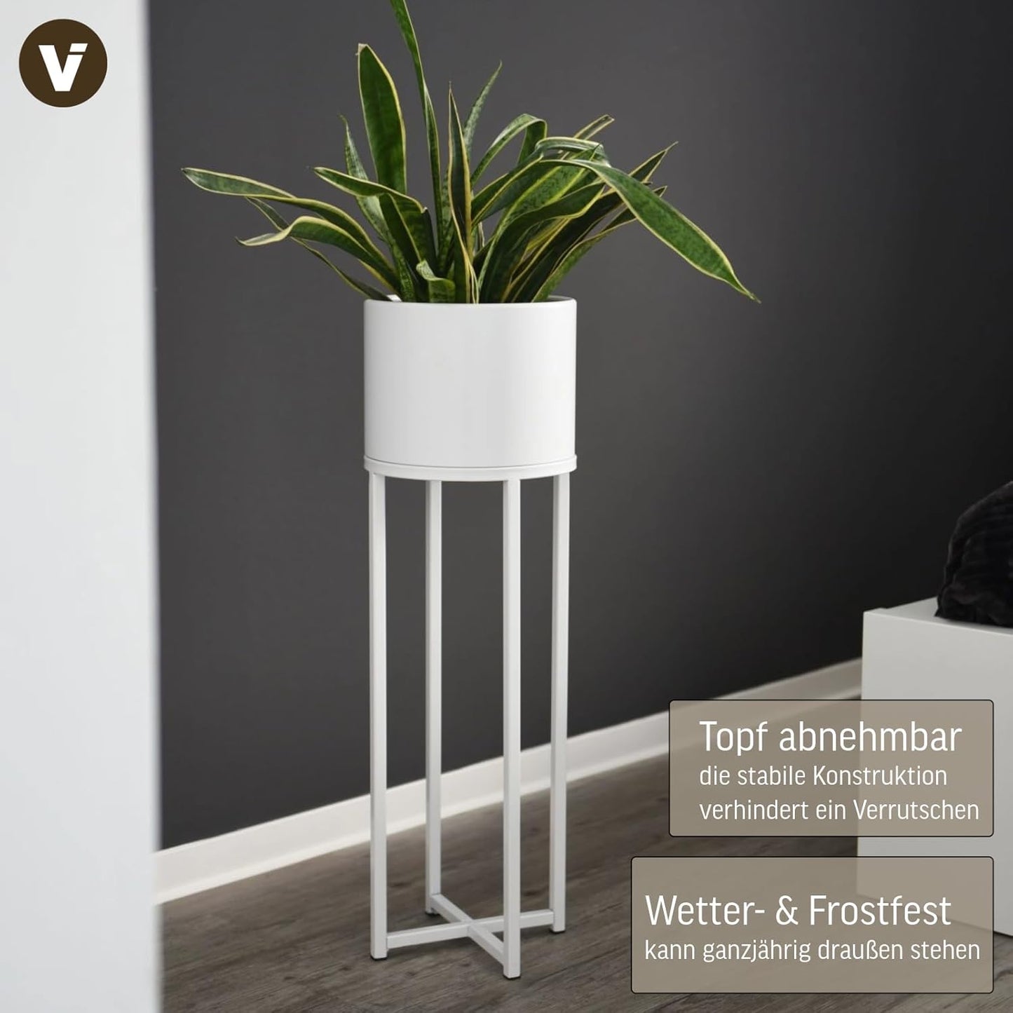 Blumentopf mit Ständer, 79x25x25 cm Cross Weiß Matt