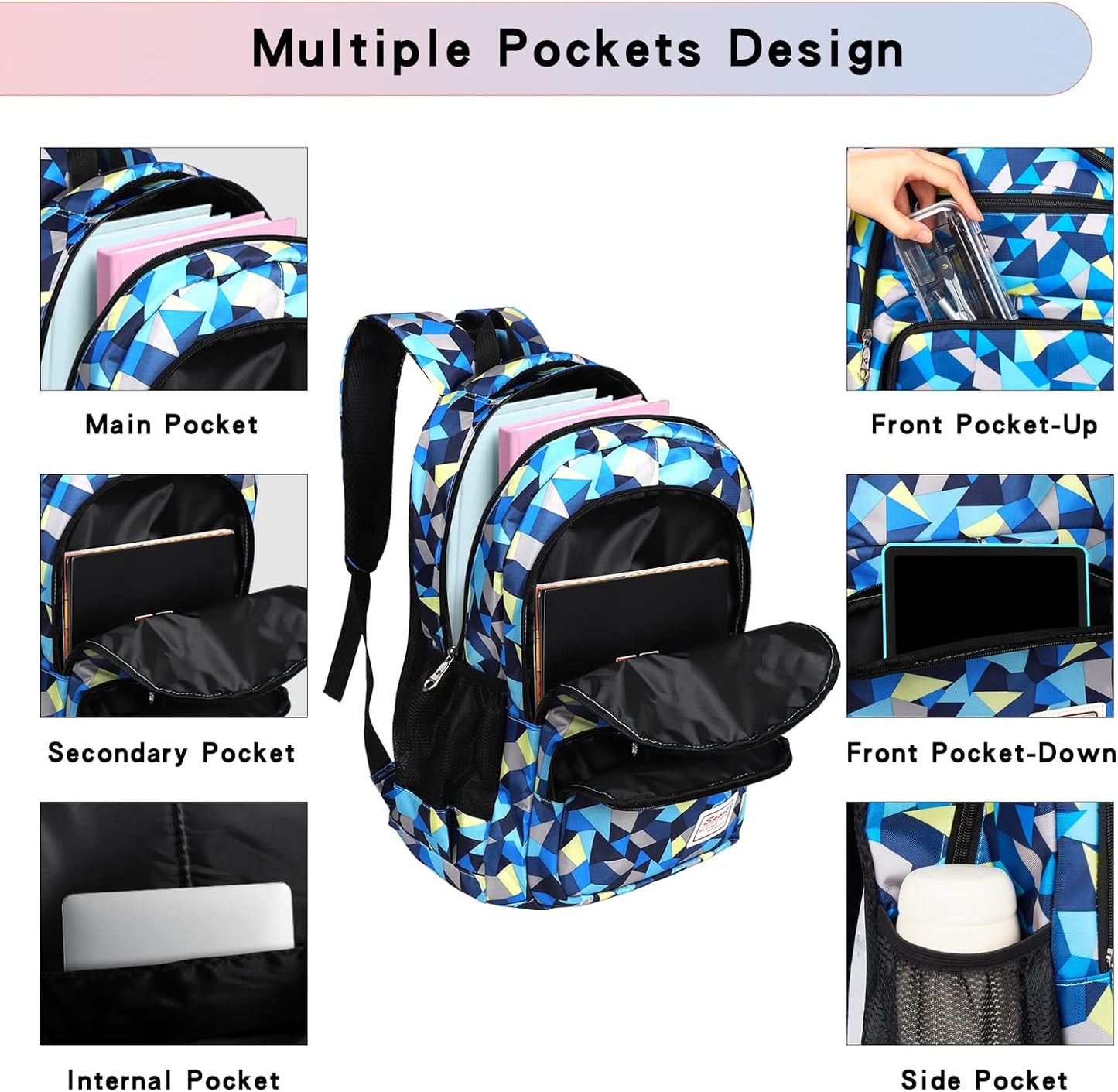 3-teiliges wasserdichtes Schulrucksack-Set, Blau