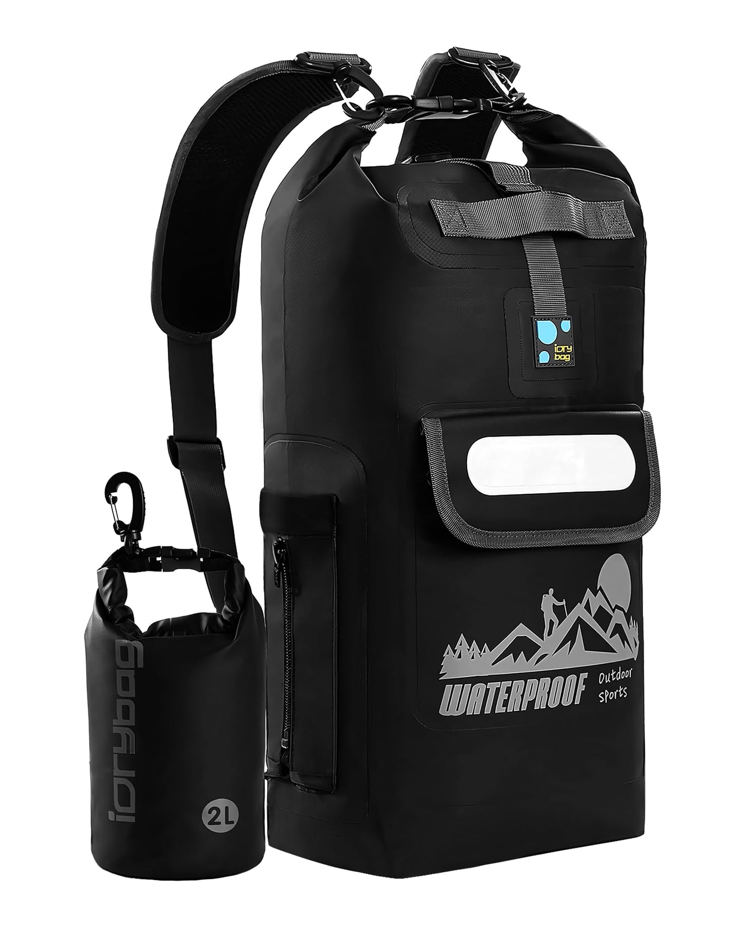 Wasserdichter Dry Bag Rucksack, 20 Liter, Schwarz 20L