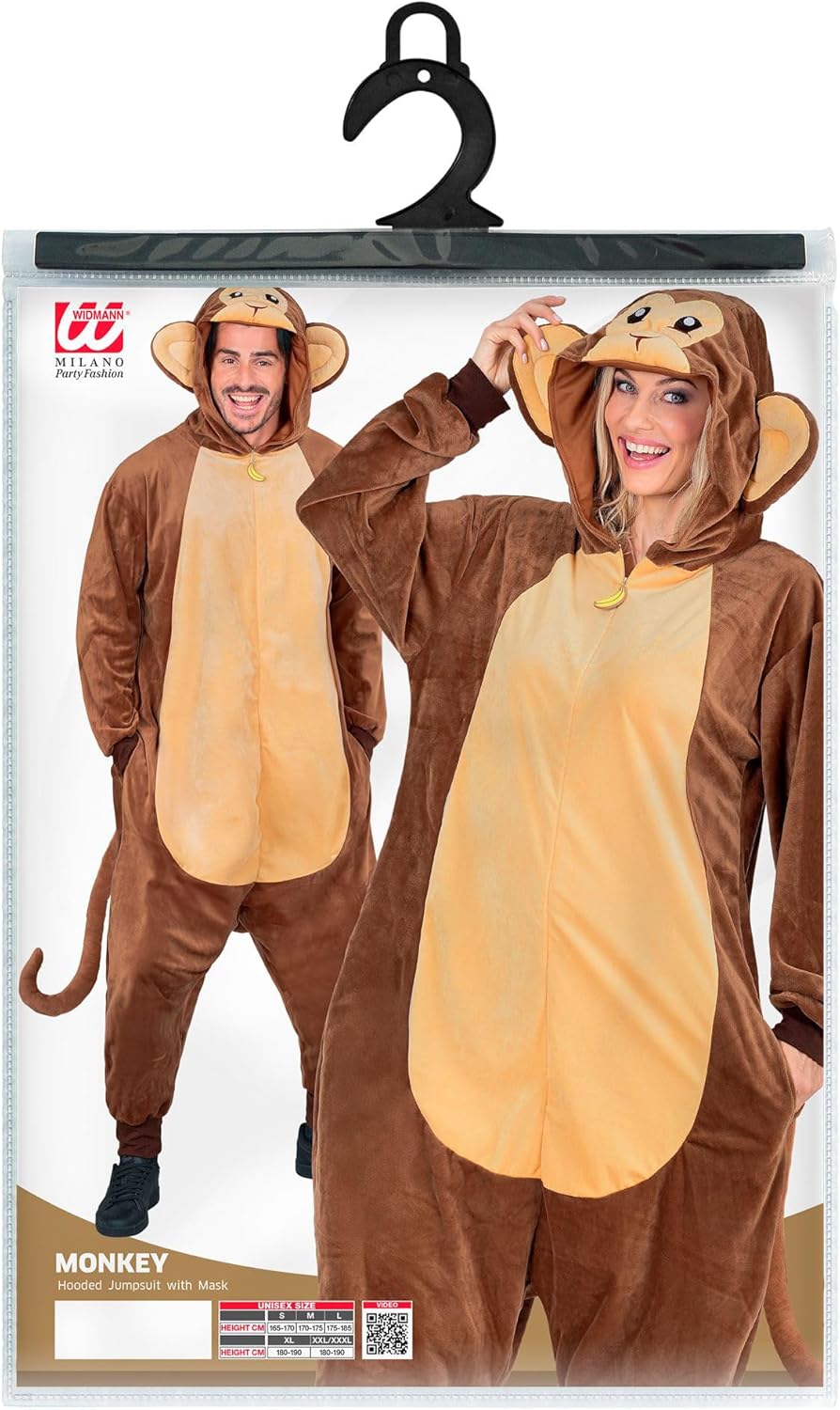 Affen Jumpsuit für Erwachsene, Affen Braun S-M