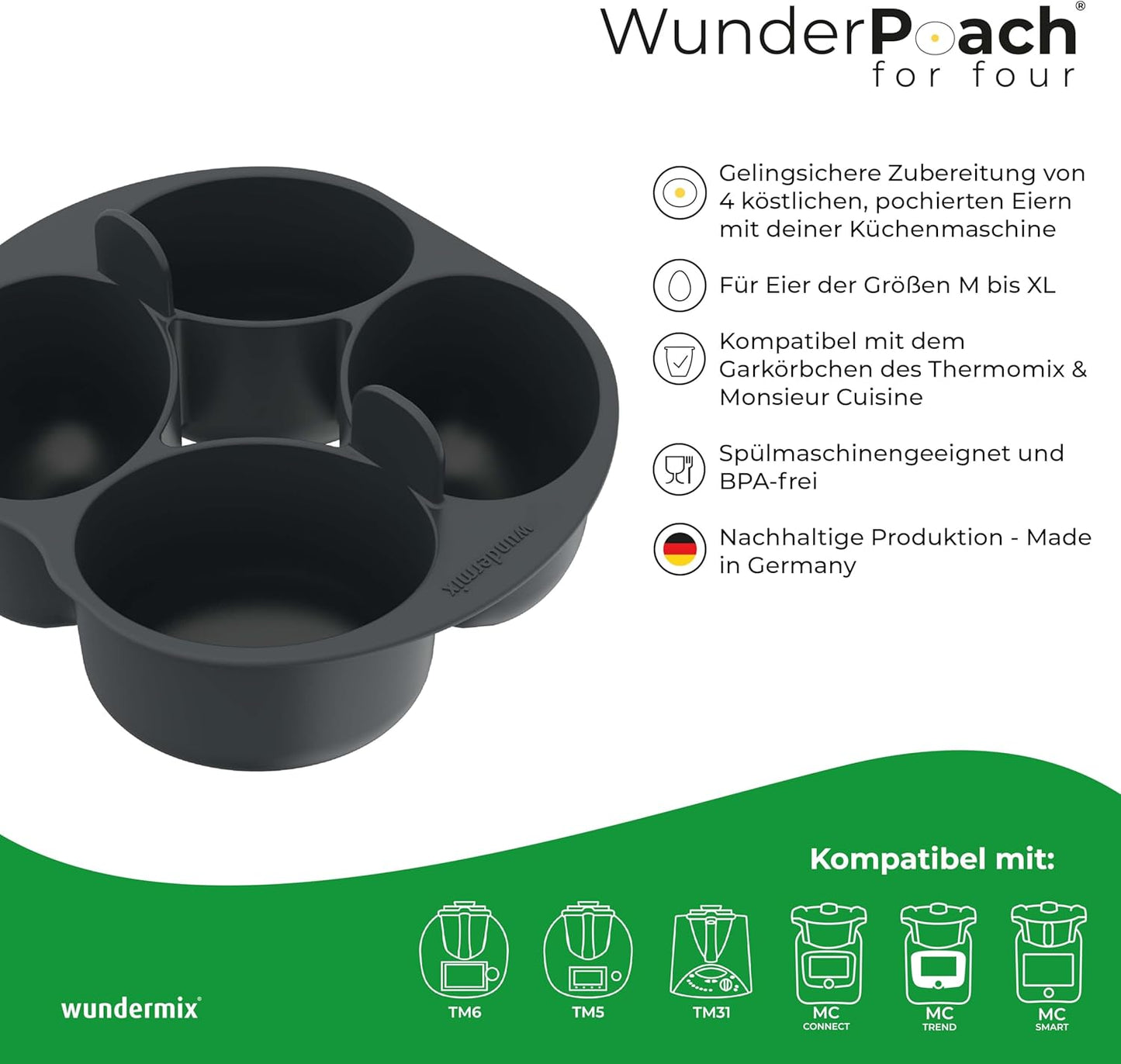 Pochiereinsatz für Thermomix, 4 Eier Kompatibel mit Tm & Mc