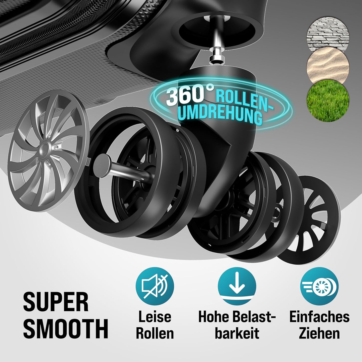 3-teiliges Hartschalenkoffer-Set, Schwarz