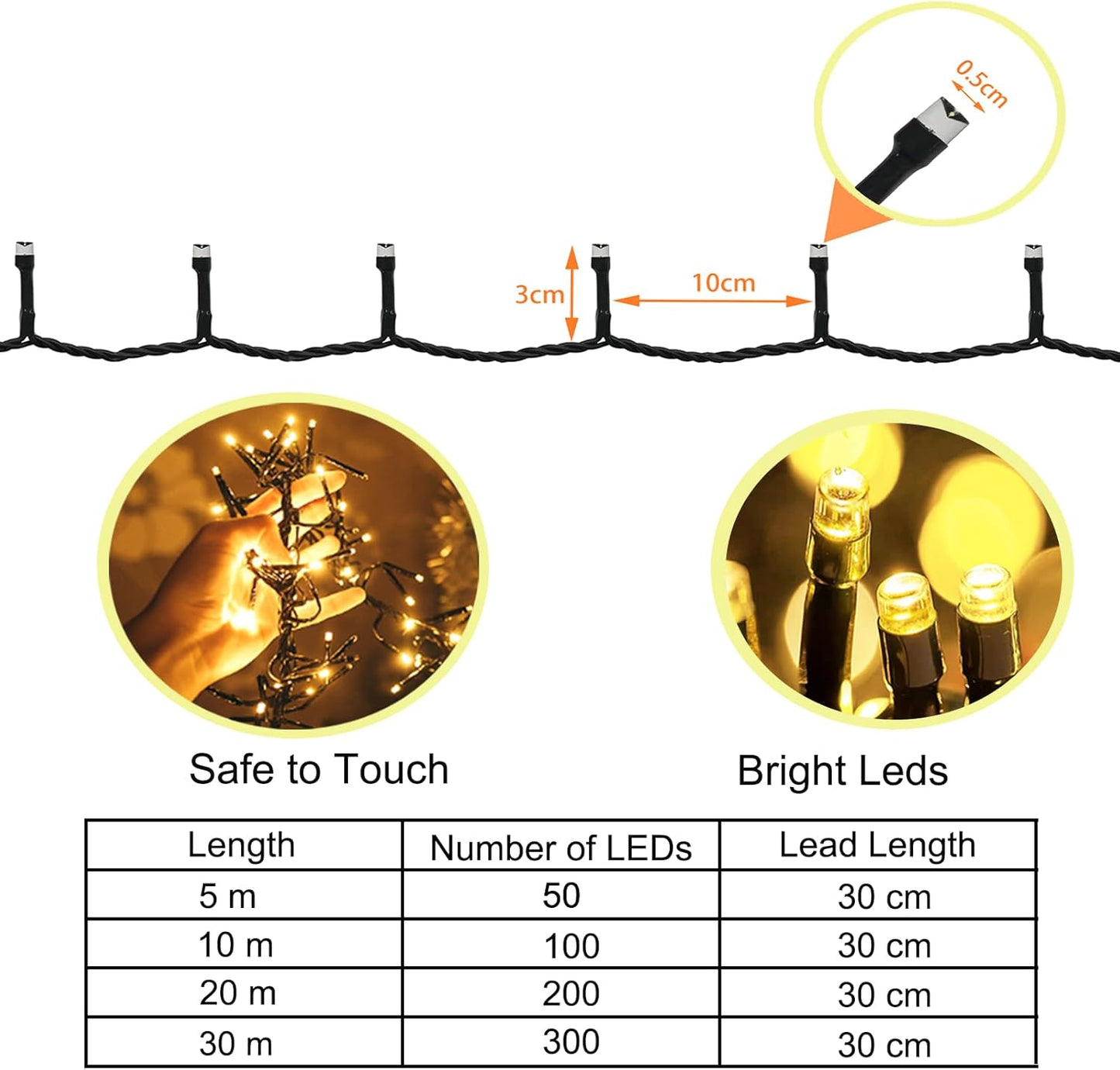 LED-Lichterkette, 100leds 10m, Warmweiss