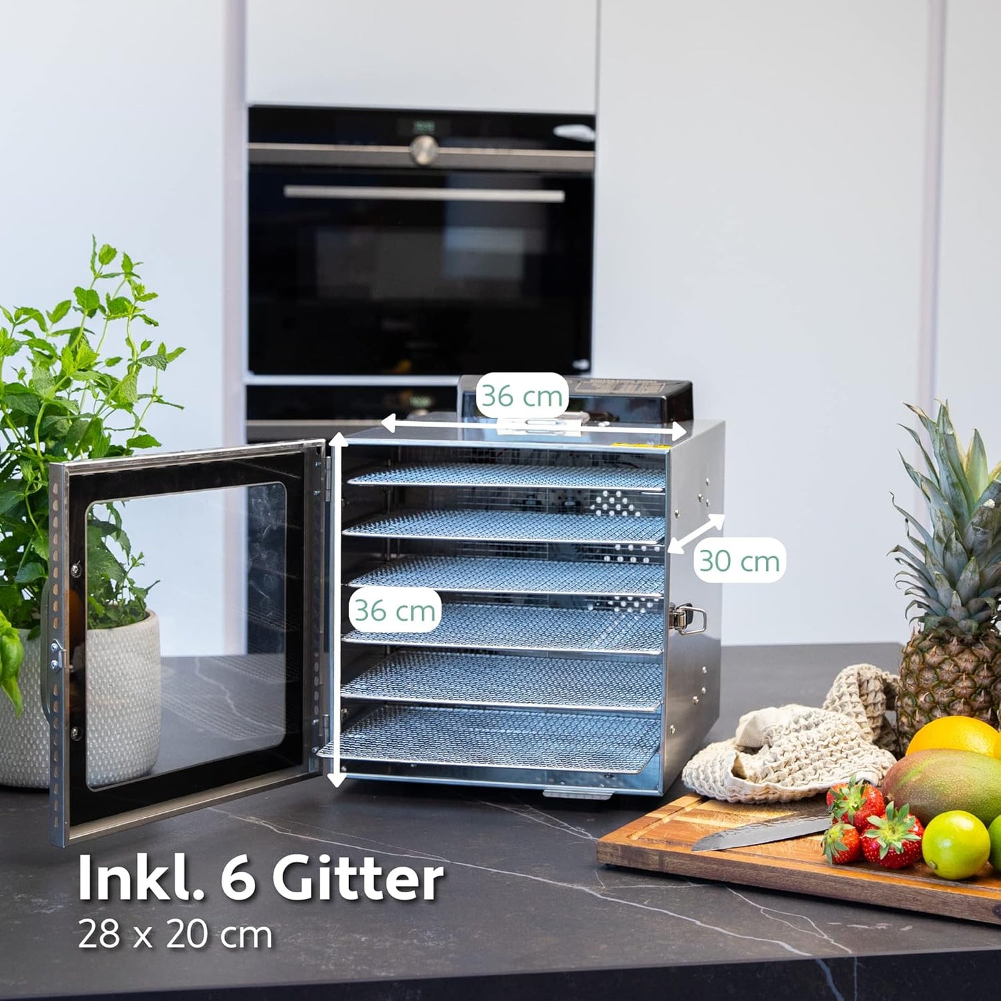 Dörrautomat mit 6 Edelstahlgitter und Timer-Funktion, 6 Layer S Silber