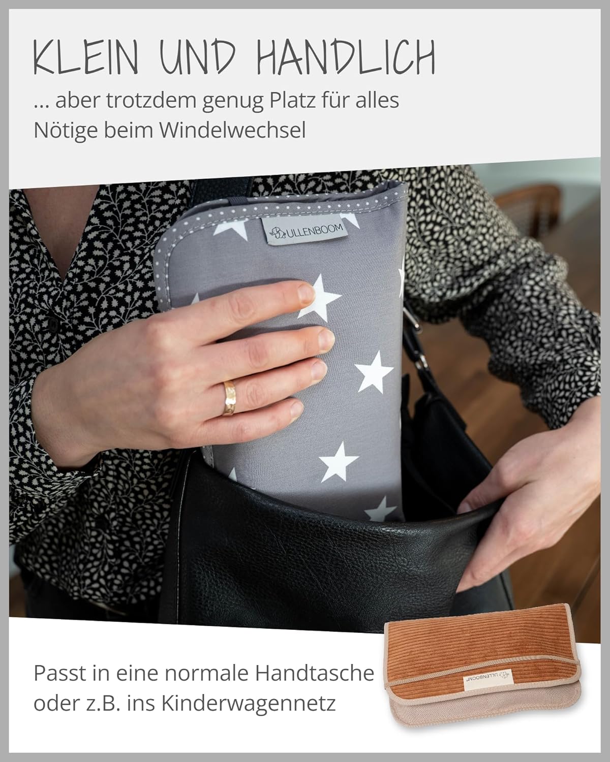 Windeltasche für unterwegs, Cord Caramel