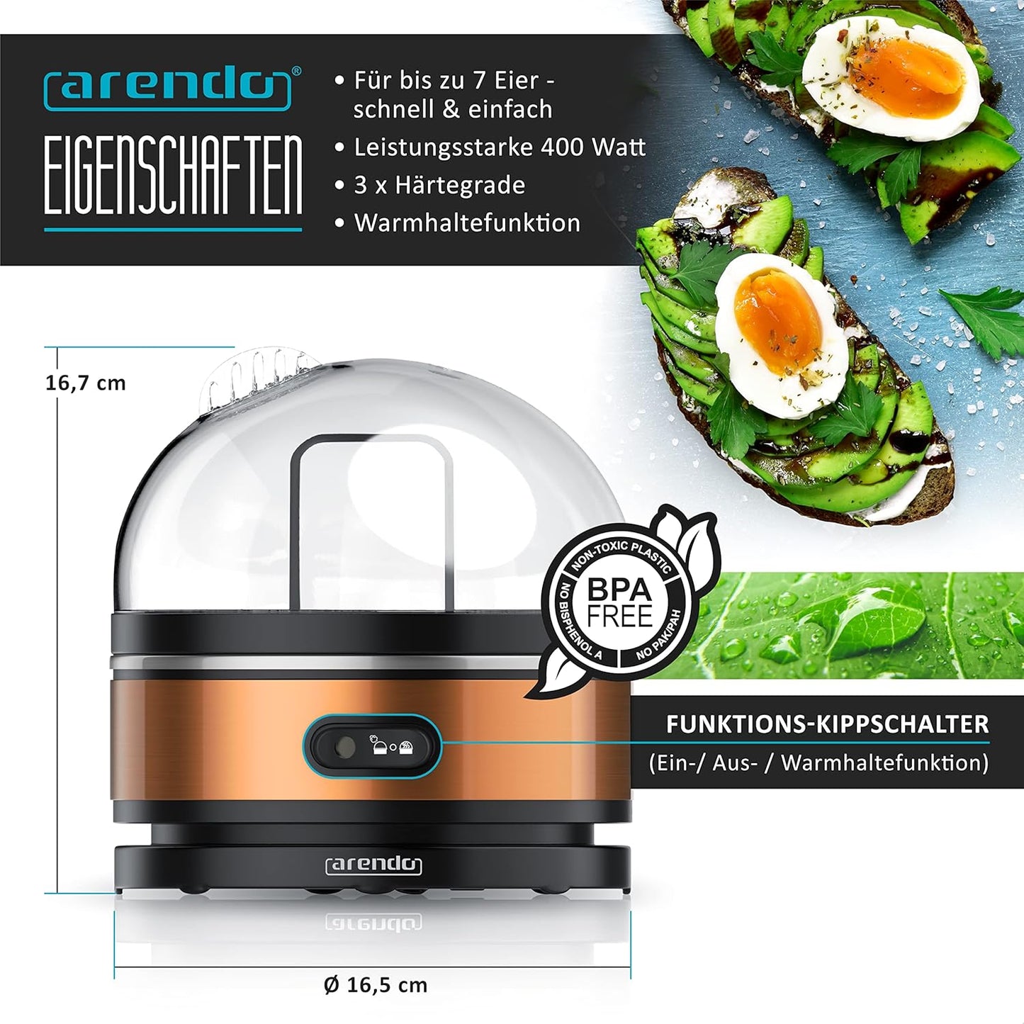 Eierkocher Sevencook mit Warmhaltefunktion, C: Kupfer