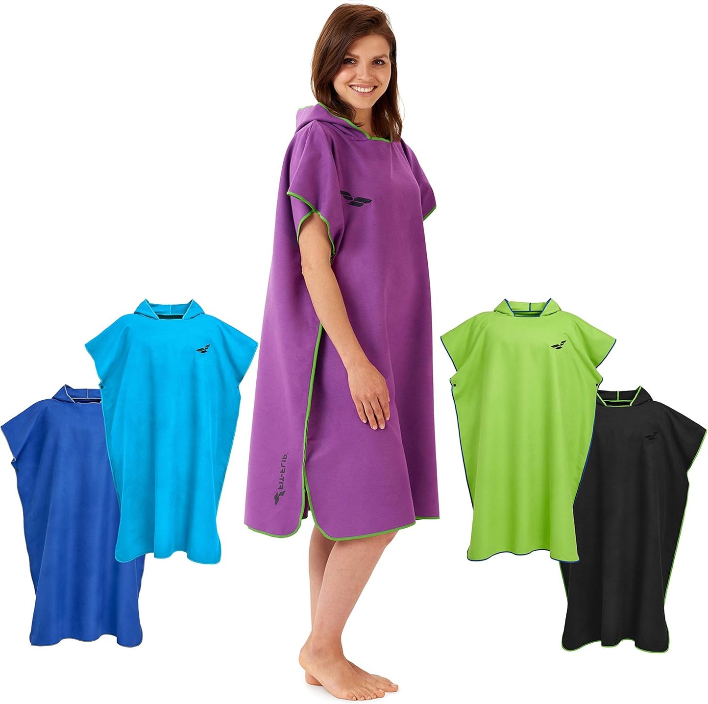 Badeponcho mit Kapuze, schnelltrocknend, 02-Large 11 - Lila - Grün