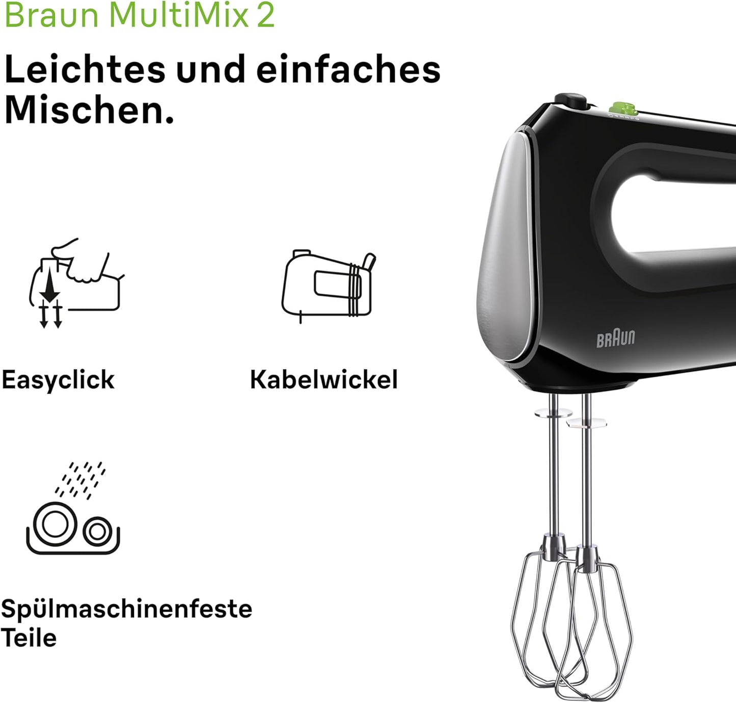 HM2110 BK Handmixer, Schwarz MultiMix 2 - inkl. Schneebesen & Knethaken