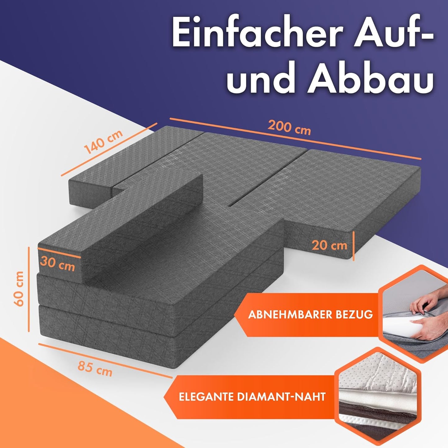 Faltbare Gästematratze, Dunkelgrau Schlafsofa