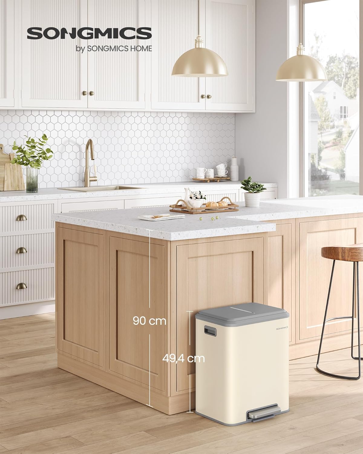 Mülltrennsystem mit Softclose-Deckel, sandbeige