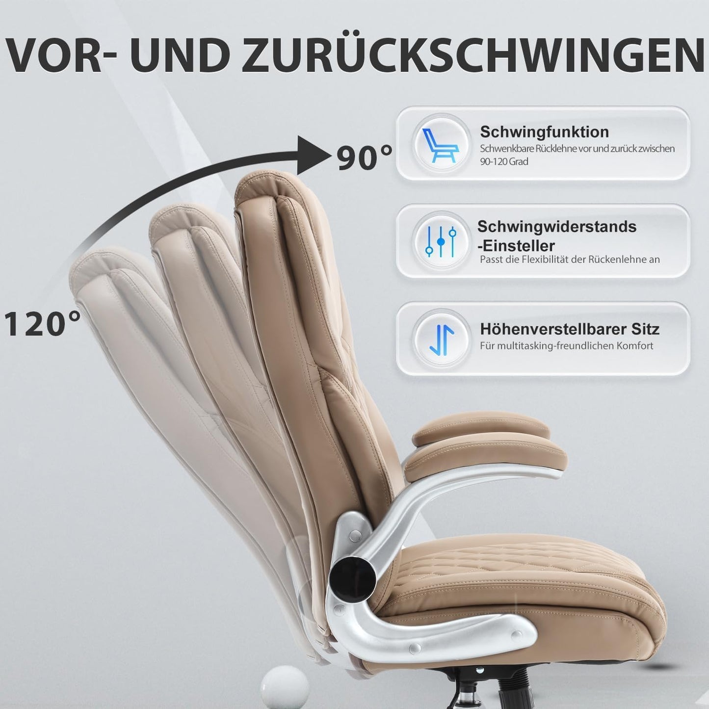 Ergonomischer Bürostuhl mit hoher Rückenlehne, Braun Klassisch