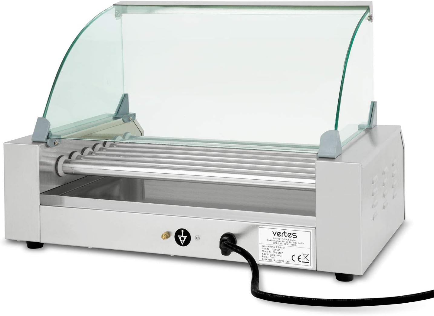 Gastro Hot Dog Maker mit Heizzonen und Glasabdeckung, 7 Walzen