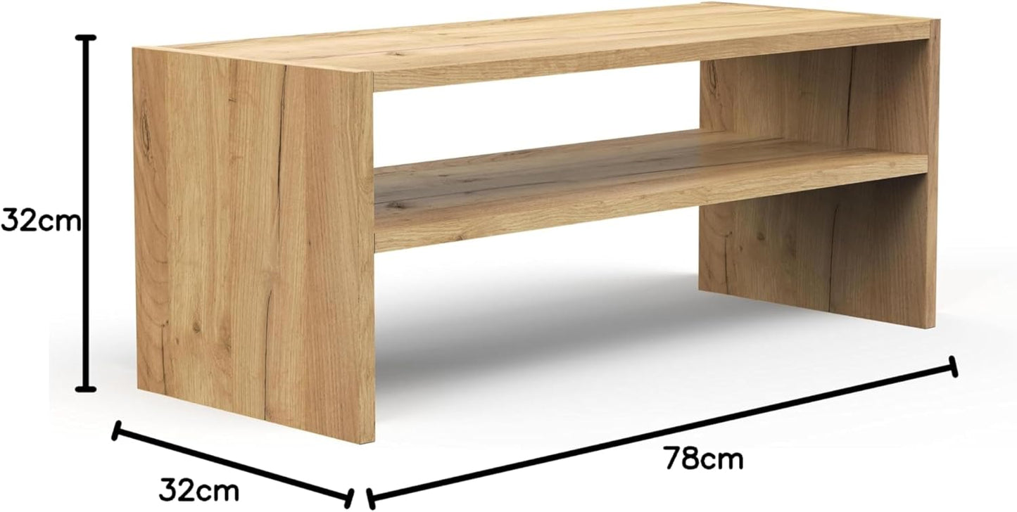 Platzsparendes Schuhregal mit 2 Ebenen, Premium Eiche
