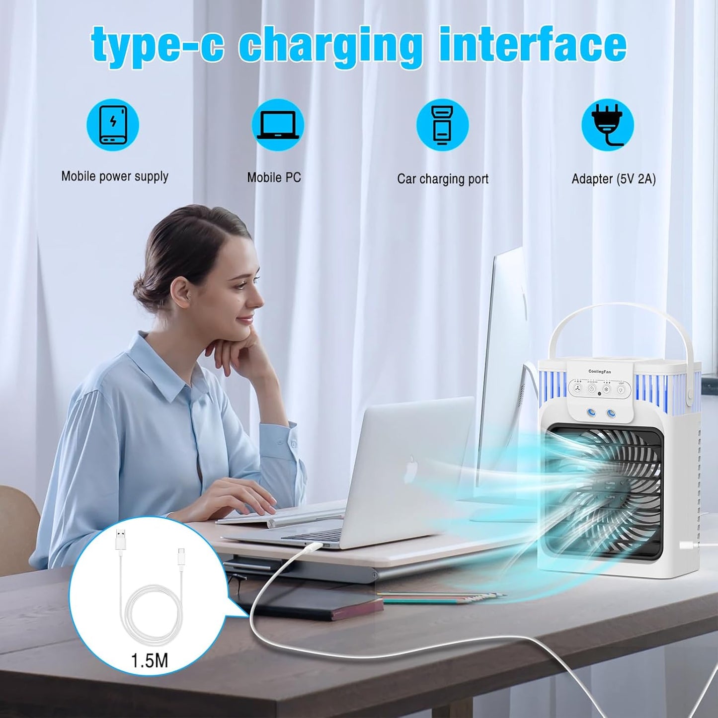4-in-1 Klimaanlage mit Timer & LED-Licht, Weiß