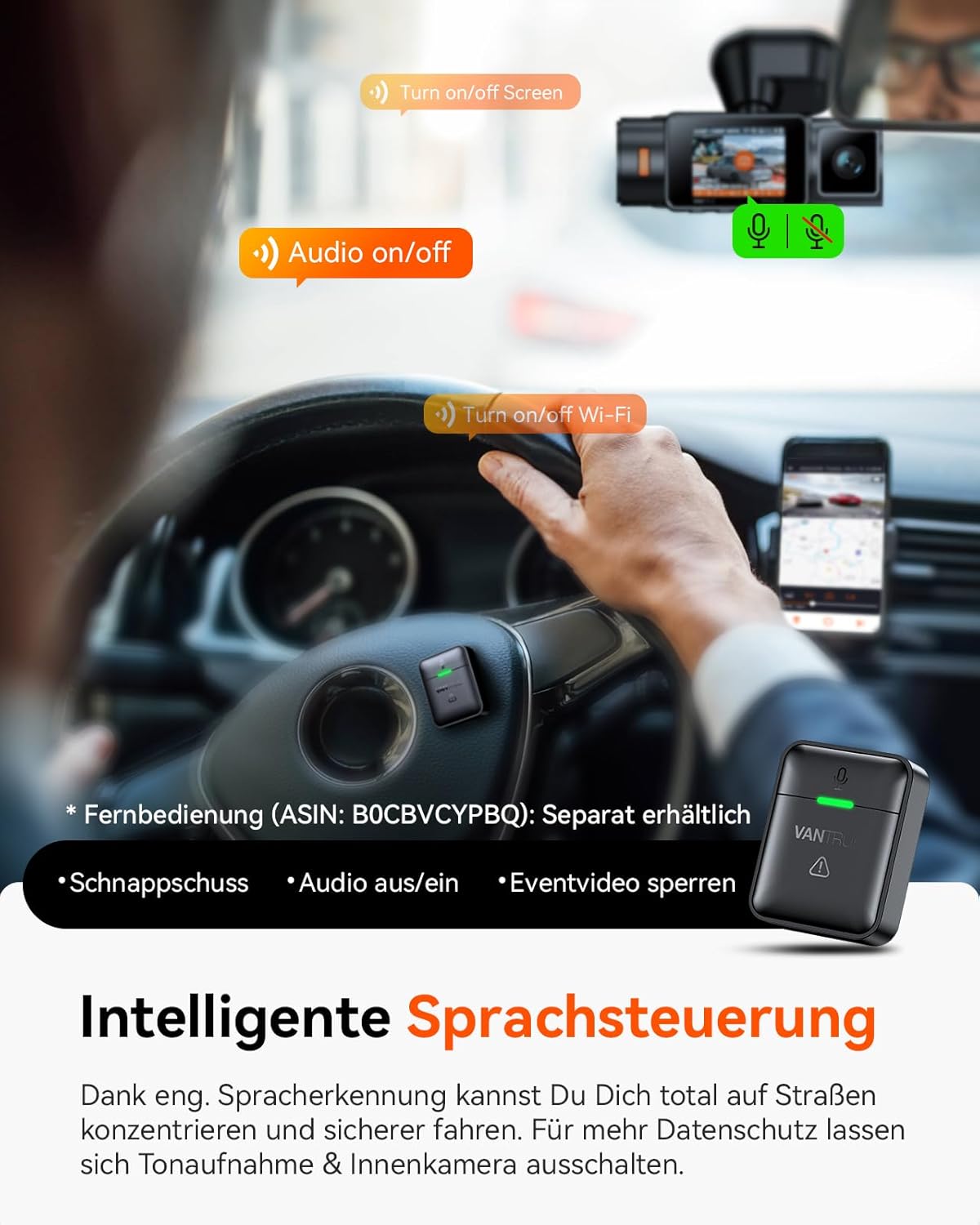 Dual-Dashcam N2X mit GPS & Sprachsteuerung, N2X