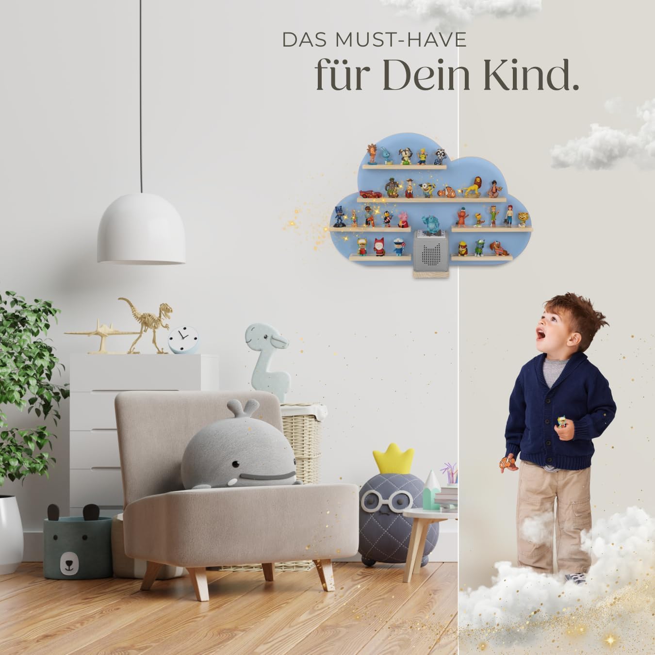 Wolkenregal für Toniefiguren und Toniebox, Wolken Blau