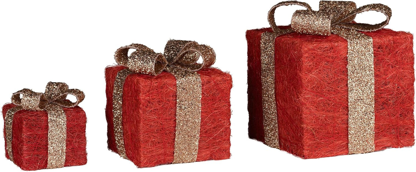 3er-Set LED-Geschenkboxen mit Timer, Rot-gold