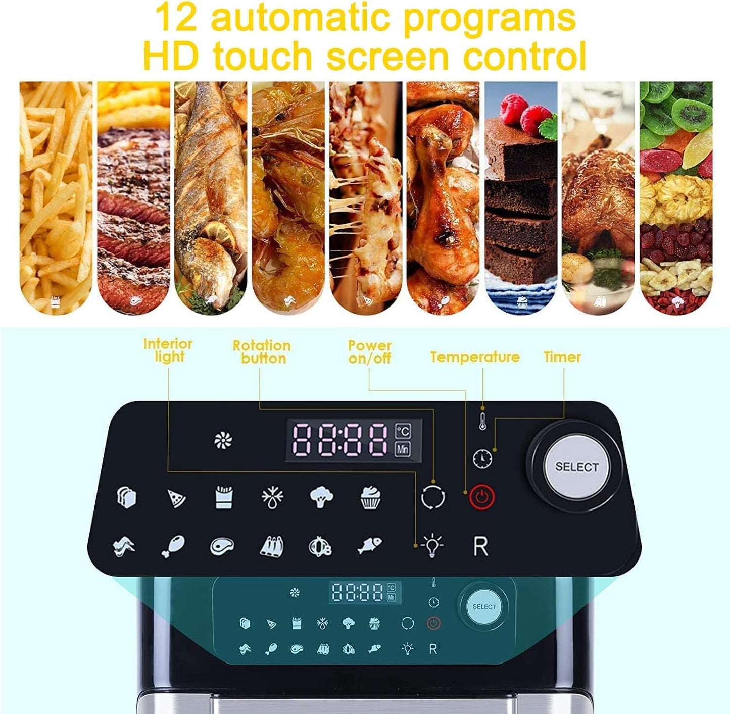 Multifunktions-Heissluftfritteuse, 10L, mit Touchscreen Schwarz